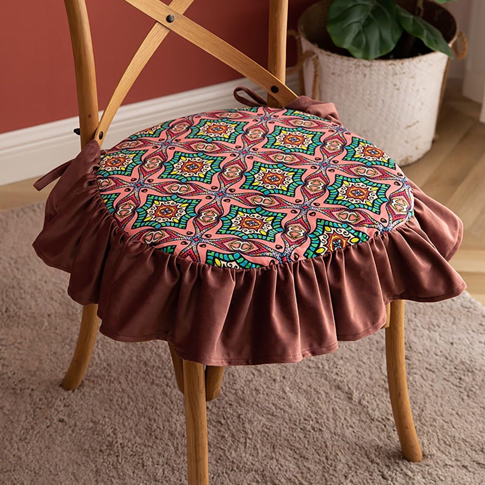 Cojines para sillas de comedor con faldón, almohadillas para sillas de comedor, paquete de 6 con lazos, cojín de asiento de 45 x 45 para sillas de cocina, funda lavable y extraíble, color rosa