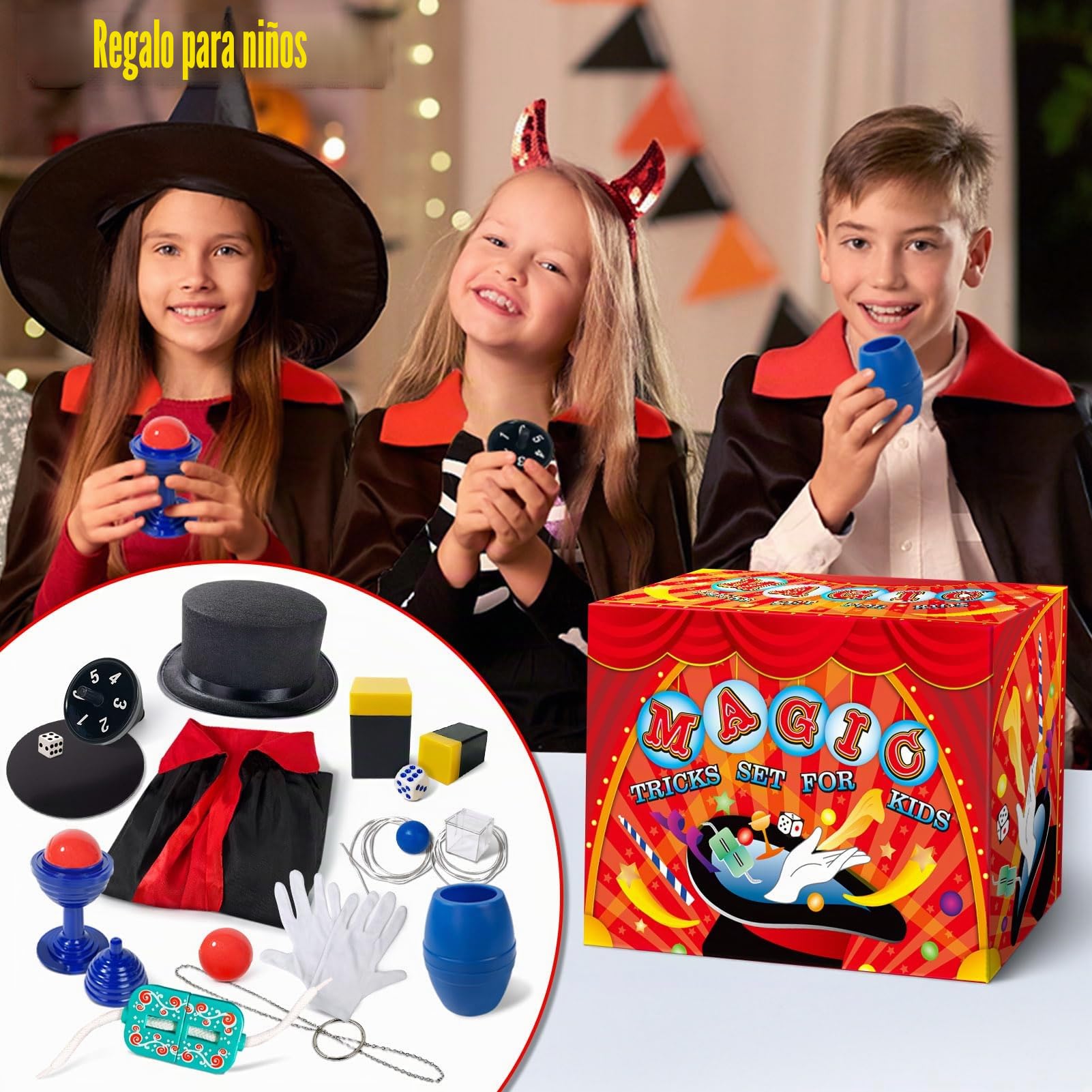 Heyzeibo Kit mágico para niños - Juego de trucos y disfraz de mago con accesorios, manual (idioma español)