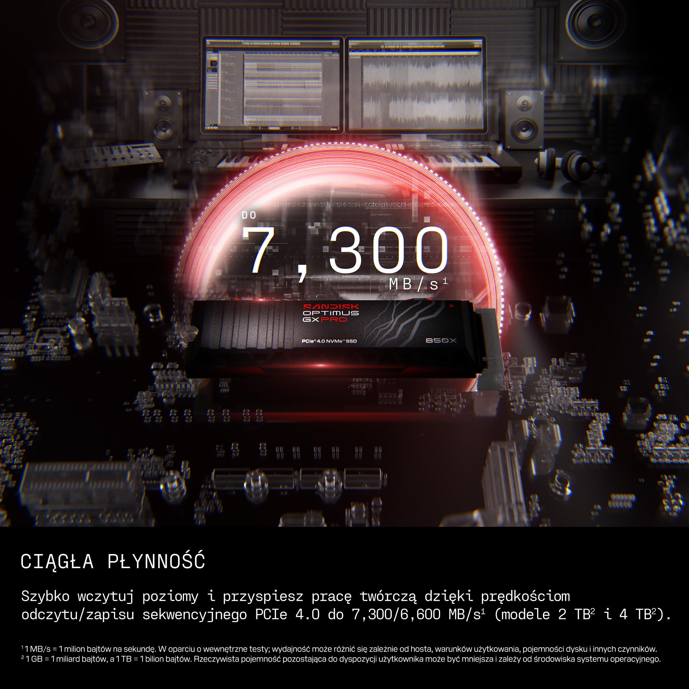 SANDISK Optimus GX PRO 850X NVMe SSD z radiatorem 2 TB (do 7300/6600 MB/s prędkościom odczytu/zapisu sekwencyjnego, M.2 2280, PCIe 4.0, do 1200 TBW)