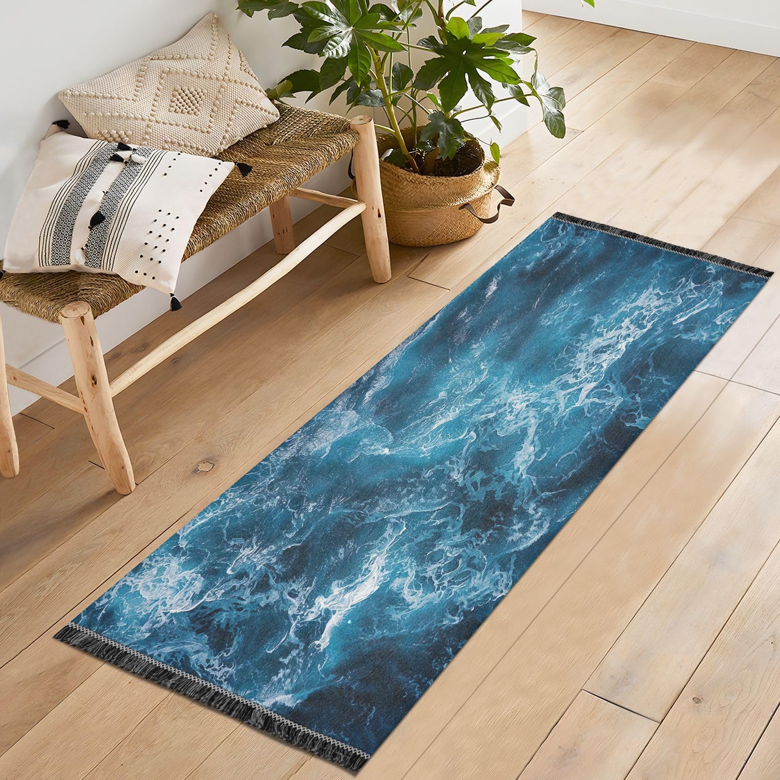 Amazon.com: Bulletgxll Blue Water Texture Runner Rug 24