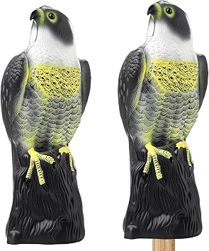 2 Pack Bird Scarecrow Fake Horned Hawk Decoy, Outdoor Hawk Predator for Bird Repellent, Pest Control, Garden, Yard, Lawn, PatioNovel Color