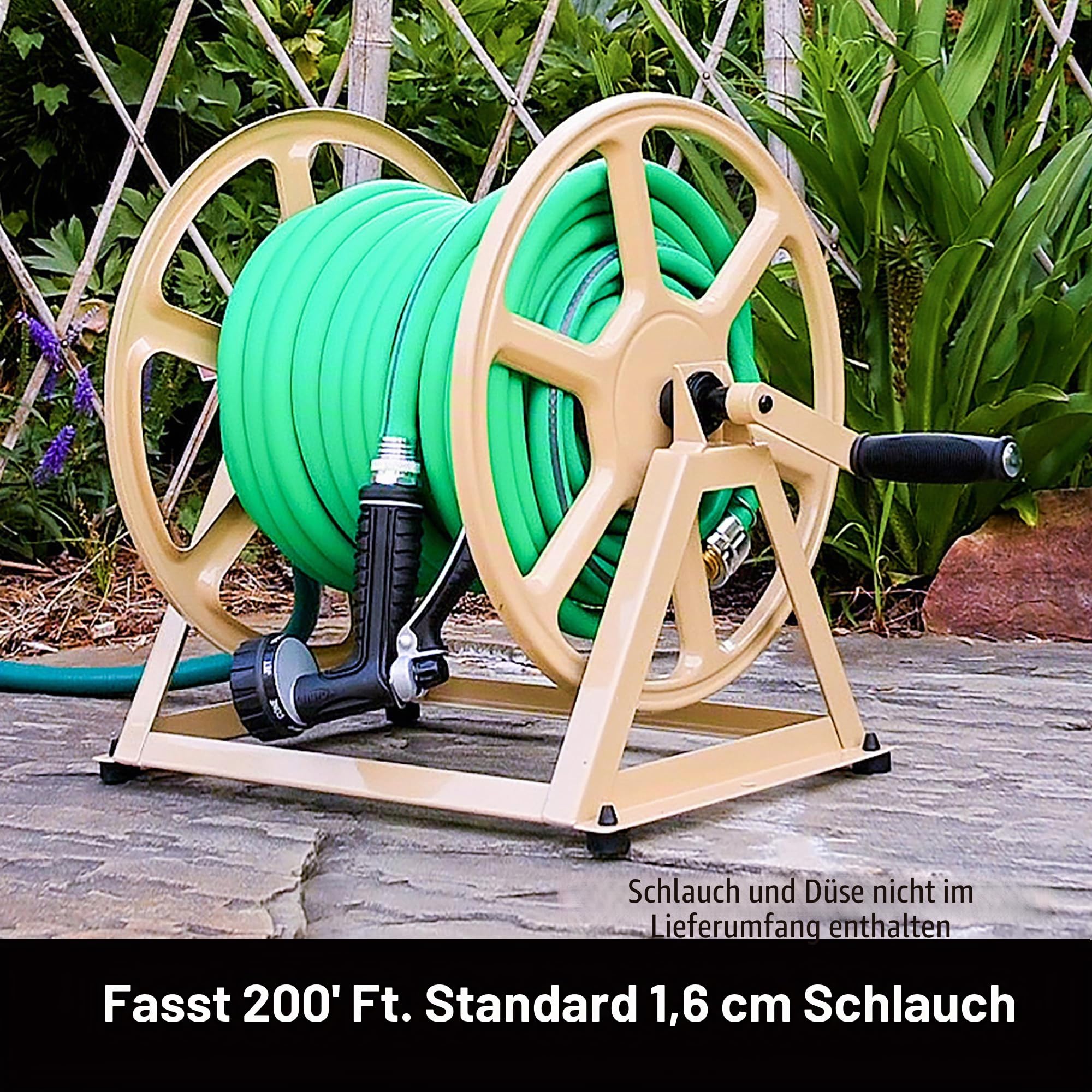Liberty Garden 709 Stahl-Schlauchtrommel zur Wand- oder Bodenmontage, fasst 61 Meter Schlauch mit 16 mm Durchmesser, Hellbraun, 44,7 x 55,9 x 38,11 cm
