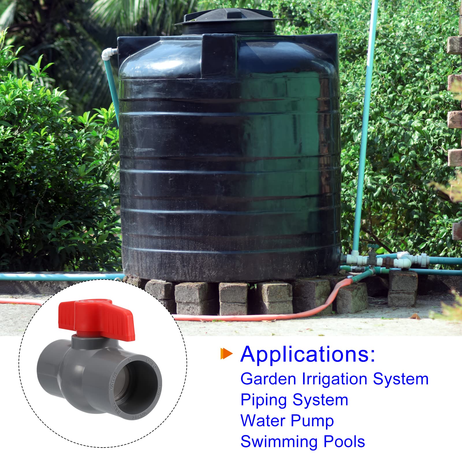 M METERXITY Ball Valve - Irrigation Water Flow Control, Slip Plastic Shut-Off Valve, Apply to Outdoor/Garden/Swimming Pools(40mm Inner Diameter, Red Gray)