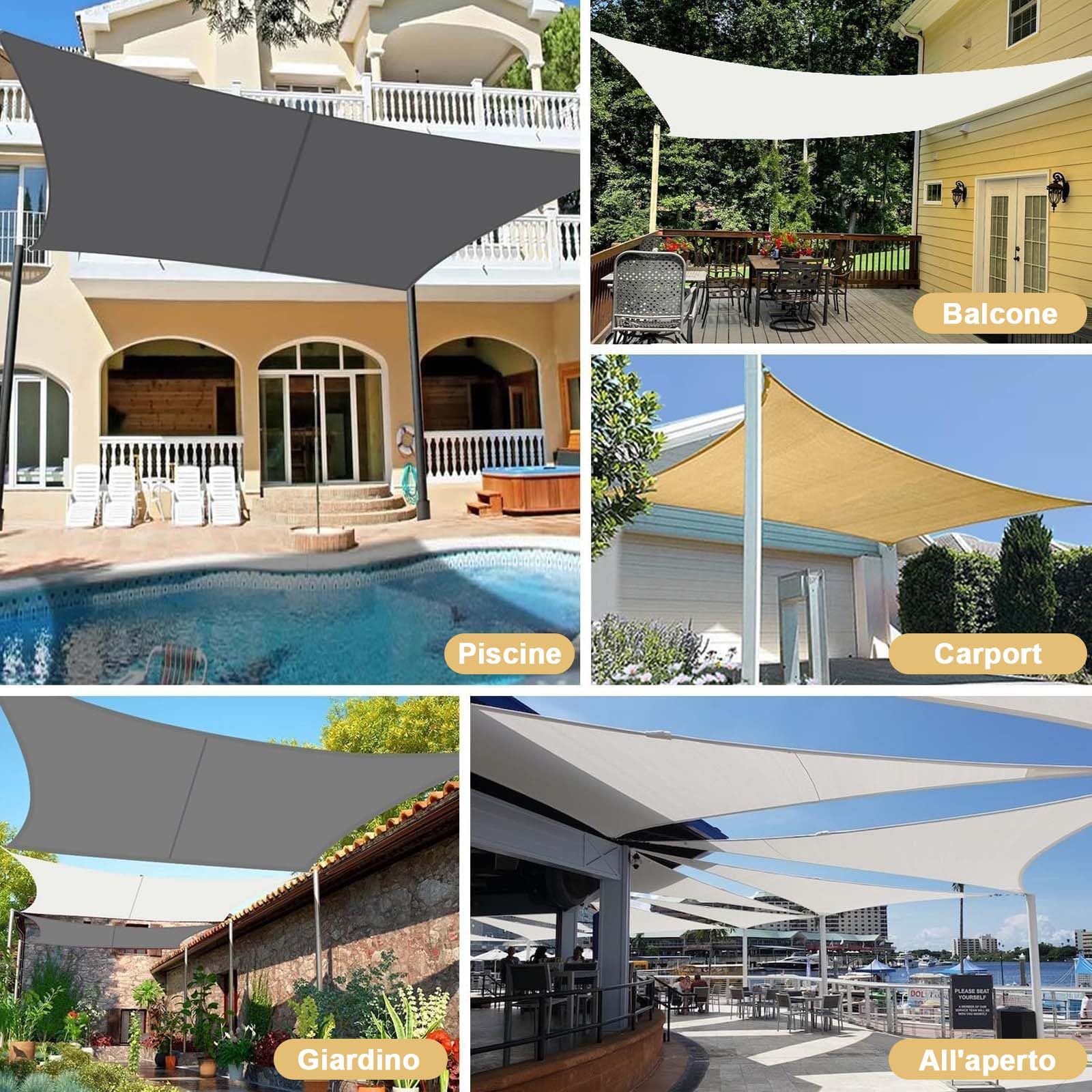 Vela Ombreggiante Tenda a Vela 3.2 x 3.5 m Tenda da Sole per Esterni, Impermeabile Rettangolare con Occhielli, Protección Rayos UV 98%, per Giardino Terrazzo e Campeggio, Bianco