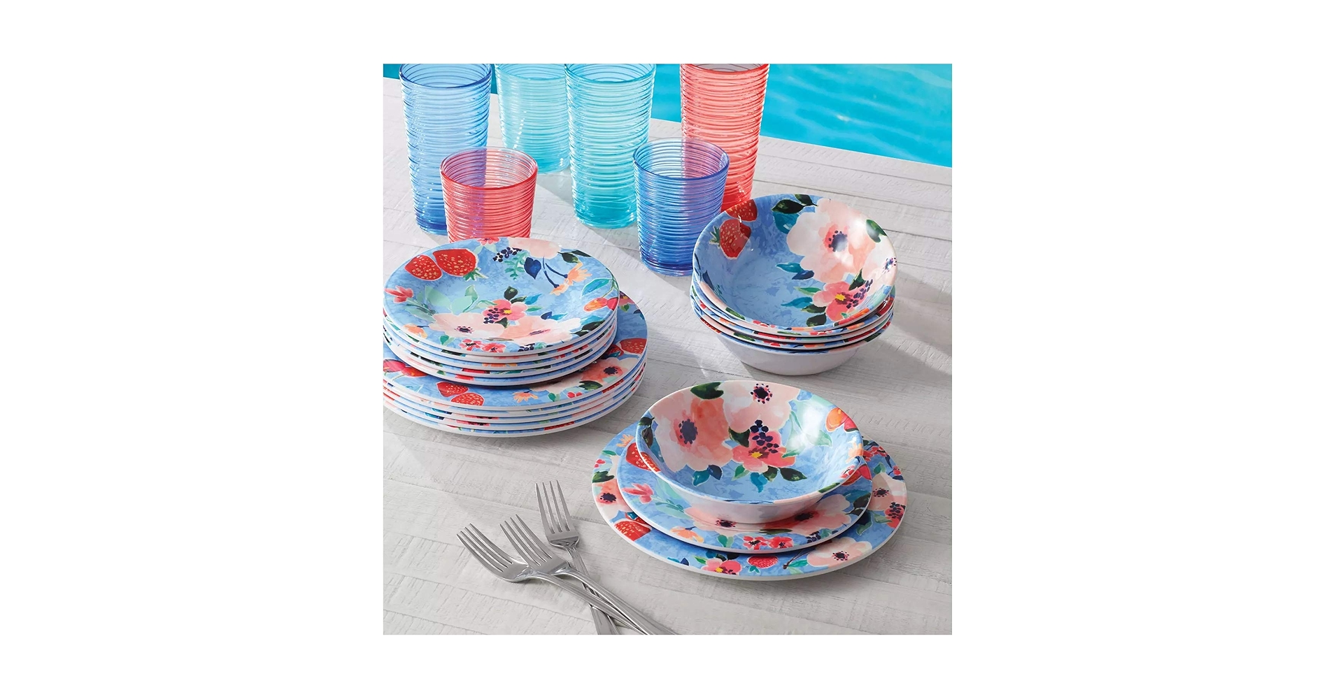 メラミン食器　81枚セット(996) Amazon.co.jp: Member's Mark メラミン食器18点セット 農場用花