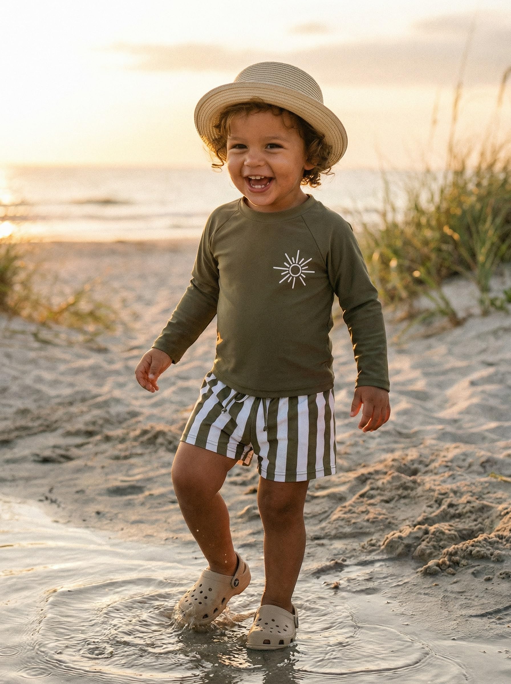 MODNTOGA Maillot de bain 2 pièces à manches longues pour bébé garçon et fille - Maillot de bain amusant avec motif soleil