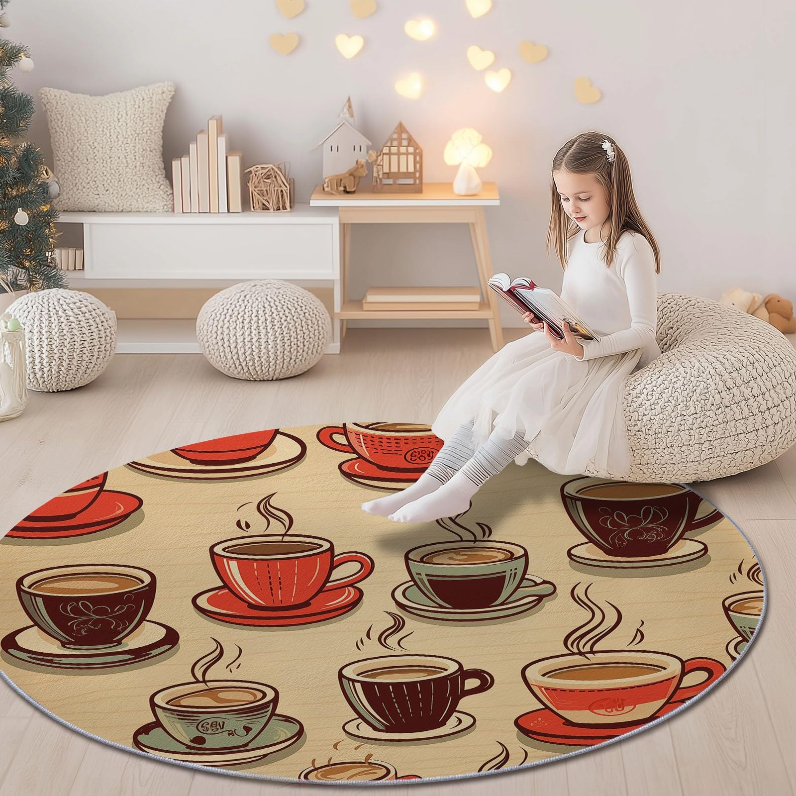 Tapis de chambre lavable rétro lignes café 200 cm avec dos antidérapant sécurisé
