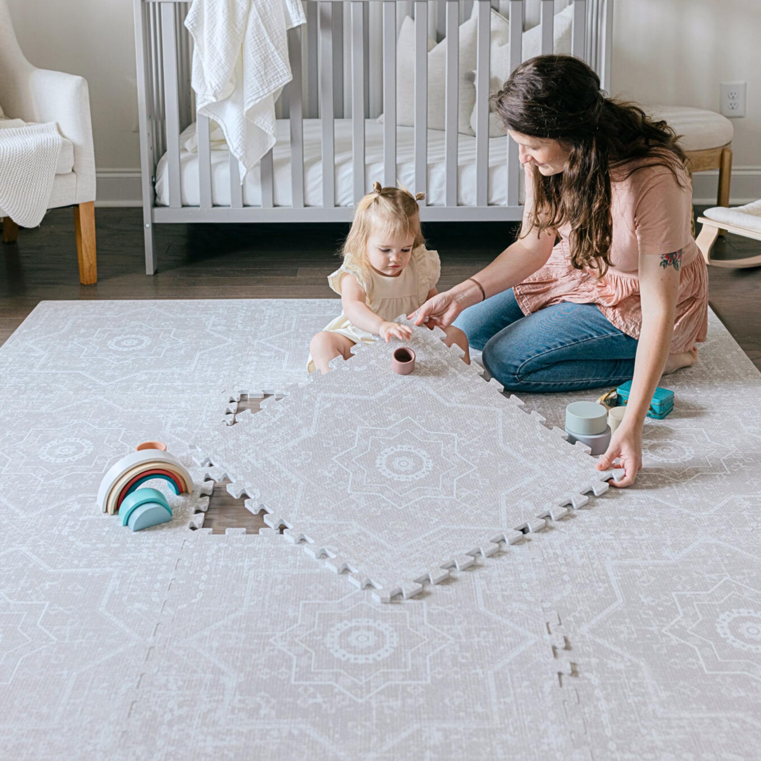 Little Landings Babyspielmatten für den Boden - Layla (1,2 x 1,8 m) - Premium EVA-Schaum Spielmatte für Babys und Kleinkinder - Perfekt für Bauchzeit, Krabbeln, Spielzimmer, stilvoll und komfortabel