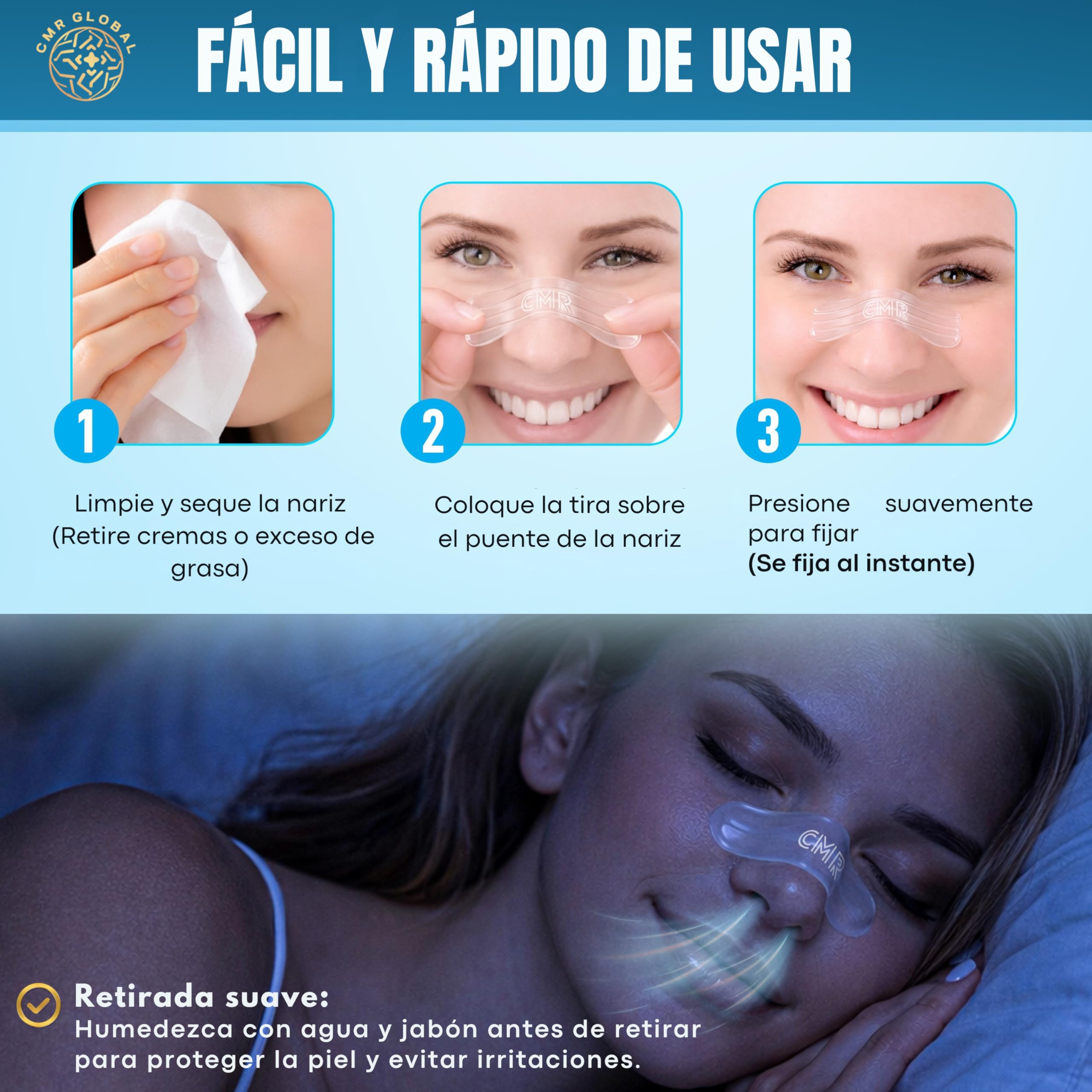 PACK PREMIUM 60 Tiras Nasales Deportivas. Tiras Nasales Antironquidos para Dormir Transparentes. Alivia la Congestión Nasal Para una Mejor Respiración. Nasal Strips Para Reducir Ronquidos Tiras Nariz