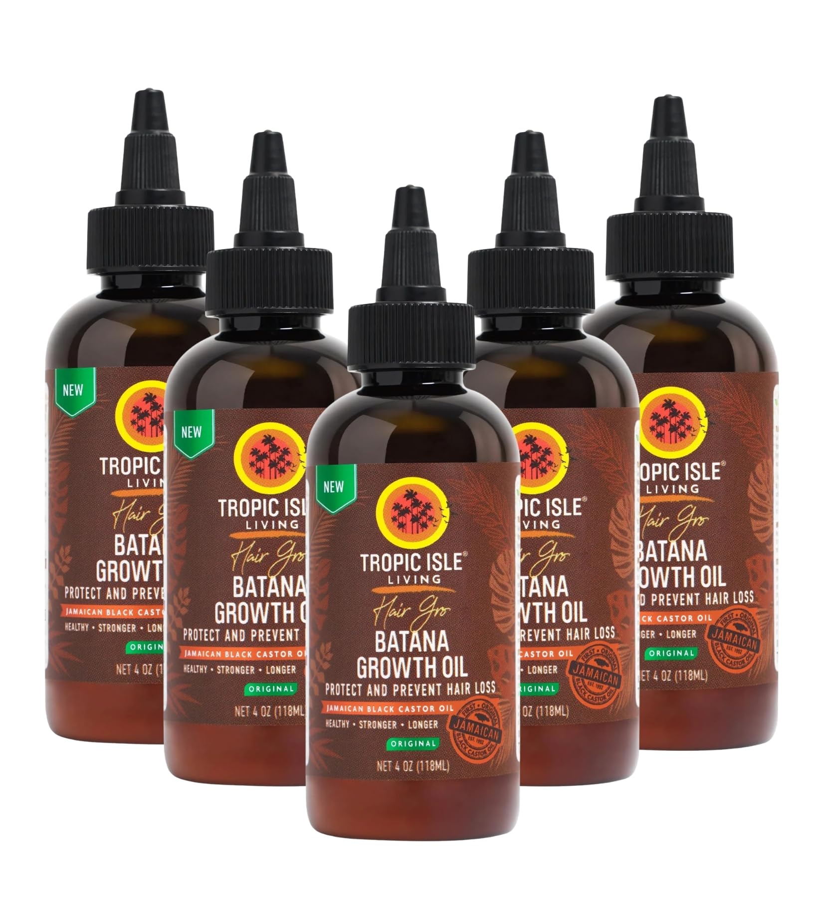 Tropic Isle Living Castor Oil for Hair Growth – 5x Jamaican Black Castor Oil Hair Food 4oz Bundle – Black Castor-Oil for Edges, Roots & Ends, Organic JBCO – Gift Set (5 Items)