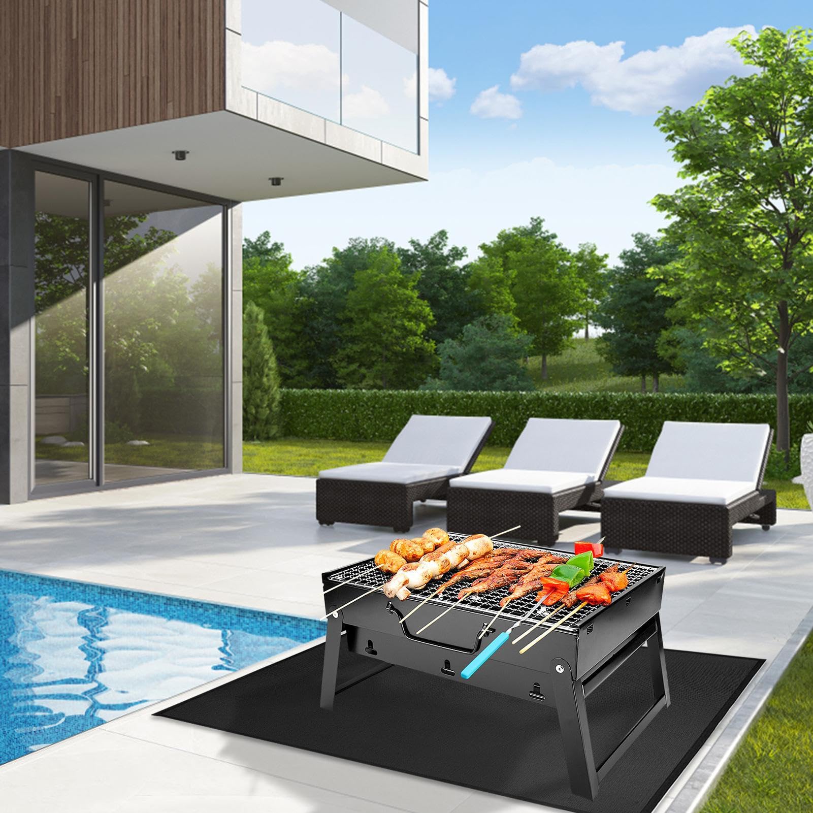 Tapis De Sol Pour Barbecue - Protection Ignifuge Pour Planchas,Tapis Portable Antidérapant Résistant à la Chaleur pour Barbecue, Fêtes en Extérieur et Terrasse - Nettoyage Facile et