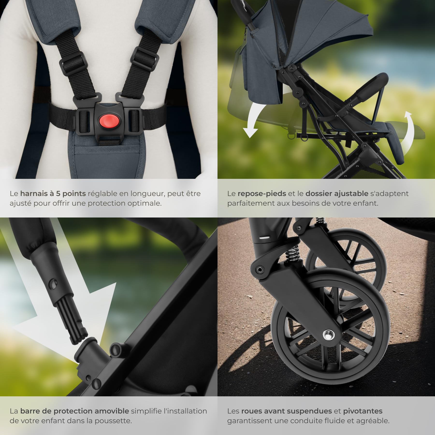 tectake® Poussette compacte 0-36 mois Pliable avec Panier de rangement Dossier inclinable Harnais 5 points Poussette compacte & légère Poussette voyage Accessoires Bébé Nouveau né Enfant Baby stroller