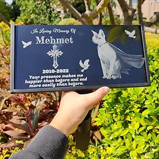 Pet Memorial Gifts,Pet Memorial Garden Stones Personalized,Cat or Dog Gravestone,Pet Memorial Plaques,Pet Grave Markers,Pet Tombstone Outdoor