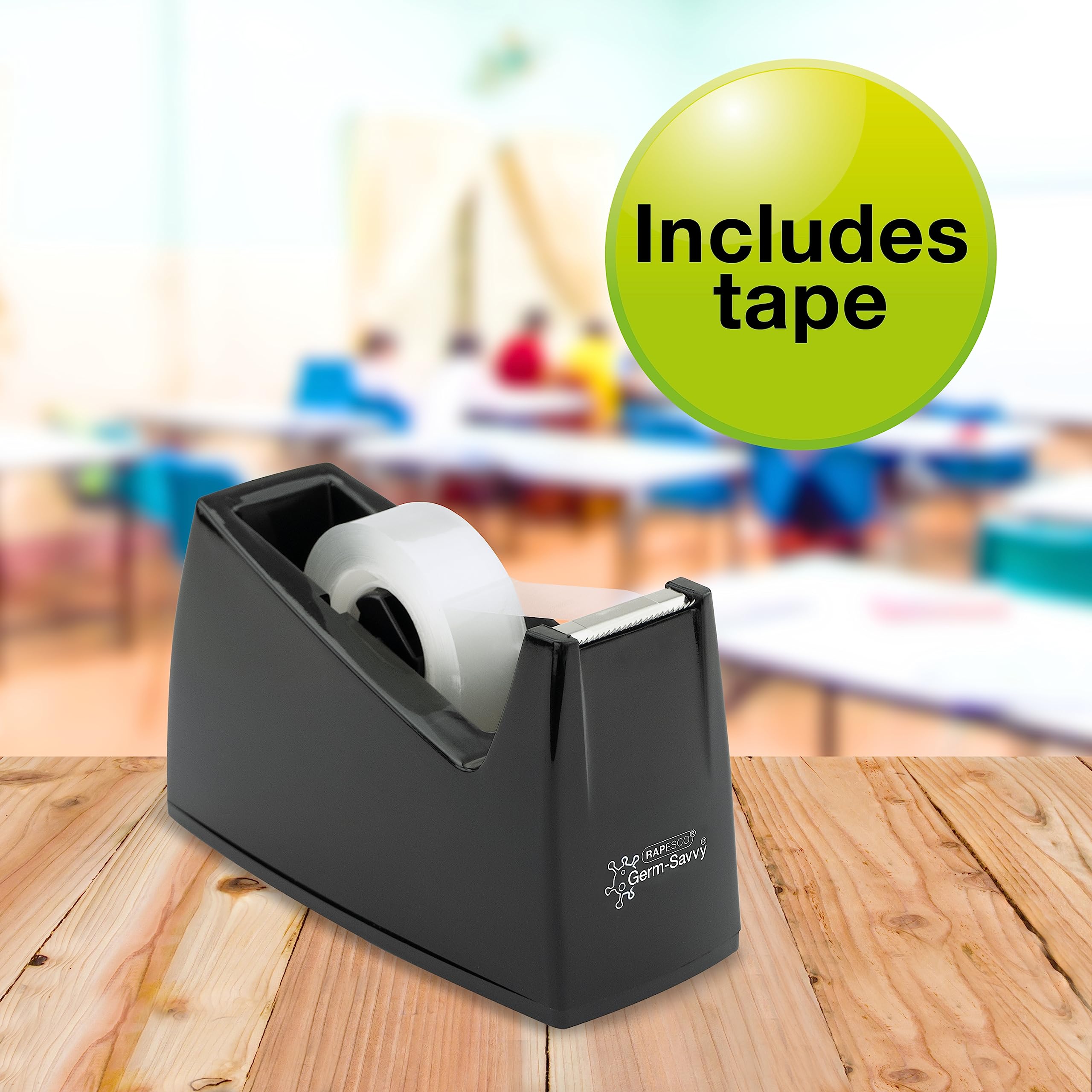 Rapesco 1741 Business Pack: 4 Klebebandabroller 300 und 4 Transparente Klebebandrollen, Schwarz