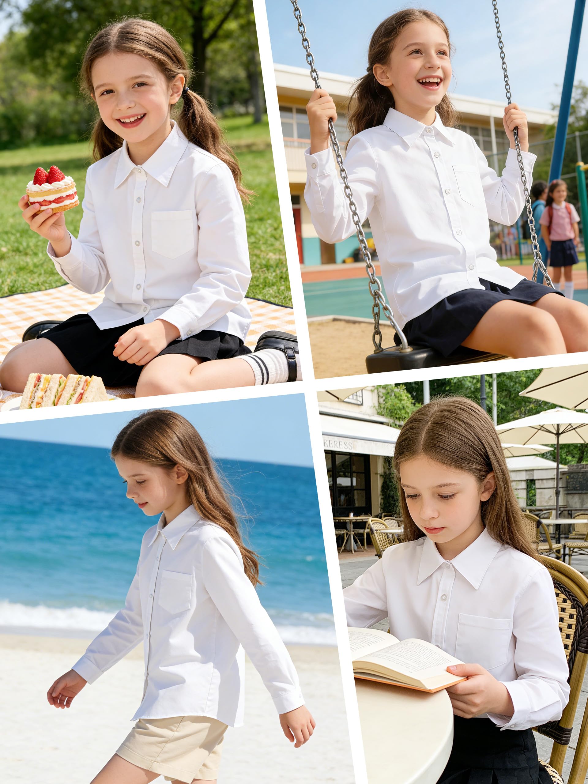 LOLANTA Chemise d'uniforme Scolaire pour Fille, Manches Longues, Chemisier boutonné avec Poche Poitrine, résistant aux Taches, mélange de Coton