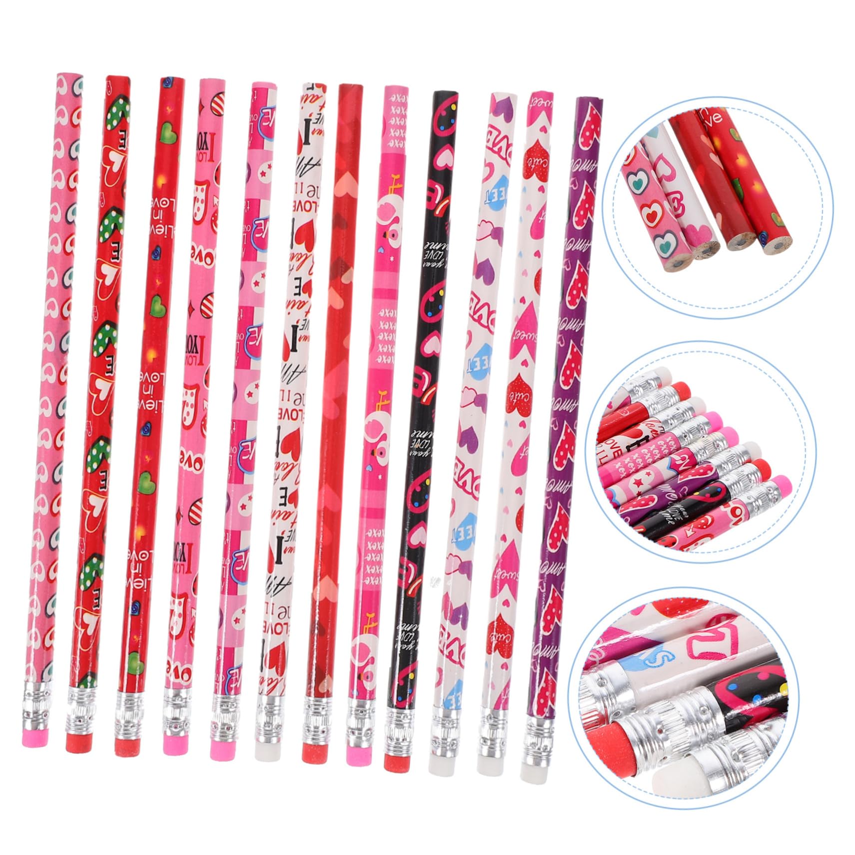NUOBESTY 4 Ensembles Crayon Saint Valentin Crayons Pour Esquisse Crayons De Cœur Des Pastel Étui À Marqueurs À Croquis Multifonctions Stylo De Croquis La Gomme 48 Pièces * 4