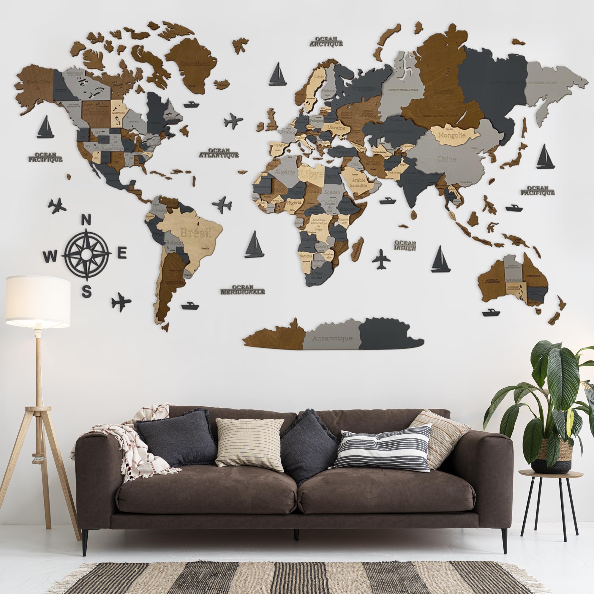 WoodLeo - Mapa del mundo de madera, diseño de pared en 3D, tamaño de la tarjeta (M, L, XL) para el hogar, la cocina o la oficina