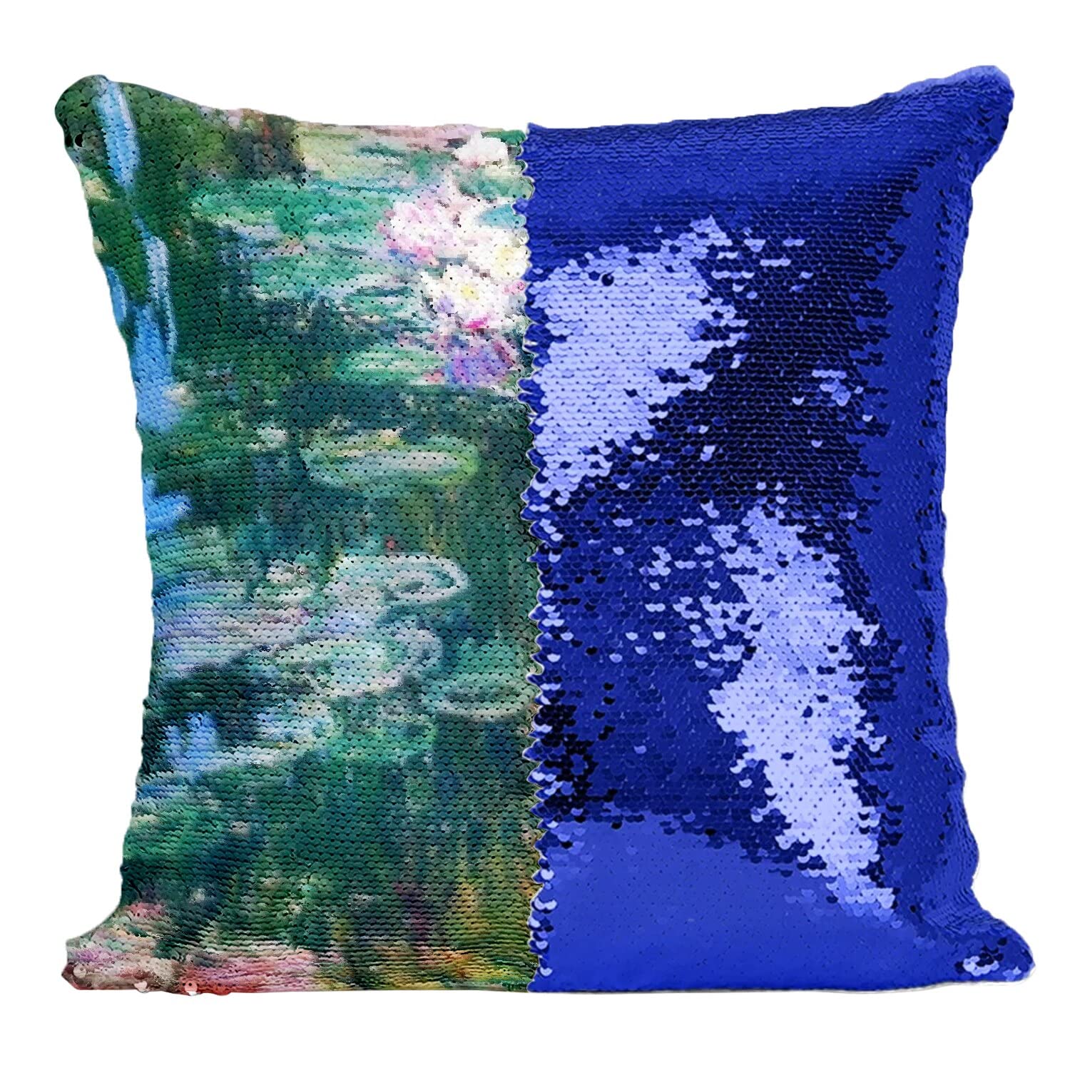 Coussin Sequin Paillettes Bleu Monet, le cadeau idéal pour les amoureux d'art
