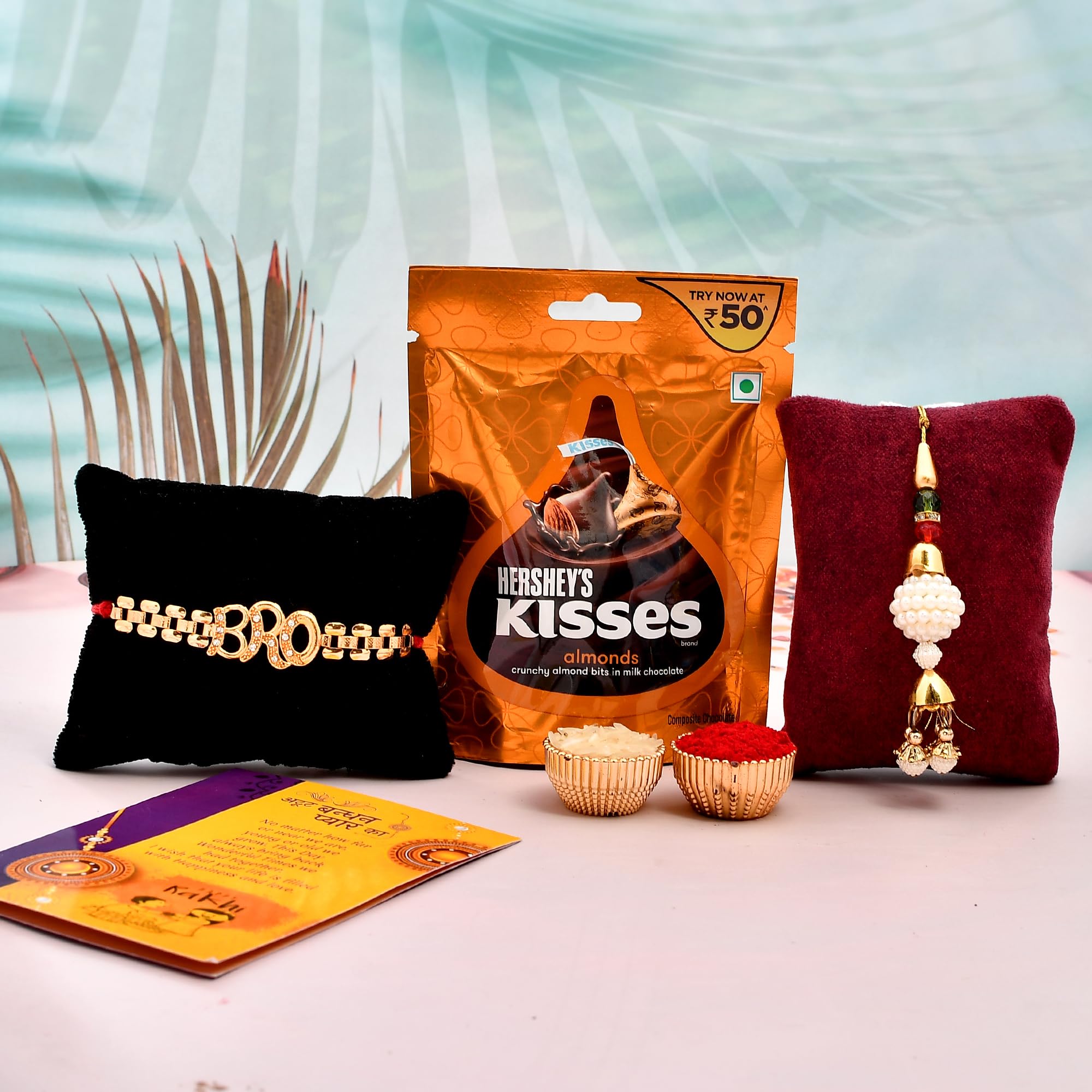 CraftVatika Rakhi Hersheys Kisses Chocolates Gift Combo Pack of 1 for Brother and Bhabhi, Rakshabandhan Lumba Rakhi with Chocolates for Bhabhi Sister In Laws, Designer BRO Rakhi for Bhaiya Boy Men (B0B743S5M8) Amazon Price History, Amazon Price Tracker