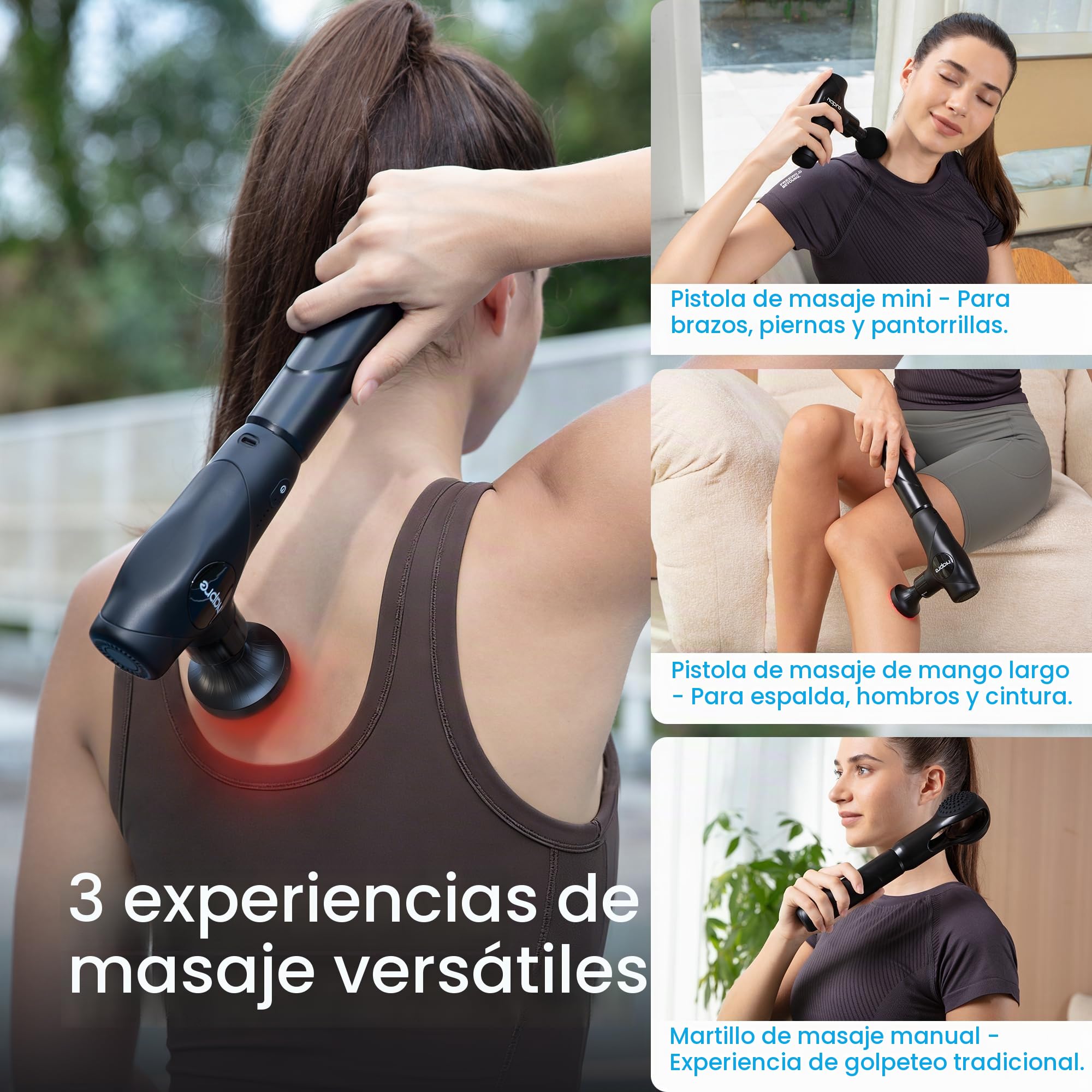 Pistola de Masaje Muscular Calor y Luz roja,NAPRE Mini Pistola Masaje Massage Gun con Mango Desmontable,5 Cabezales,Silencioso,Pistola Masajeadora Muscular Cervical y Espalda–Regalo Para Hombre,Mujer