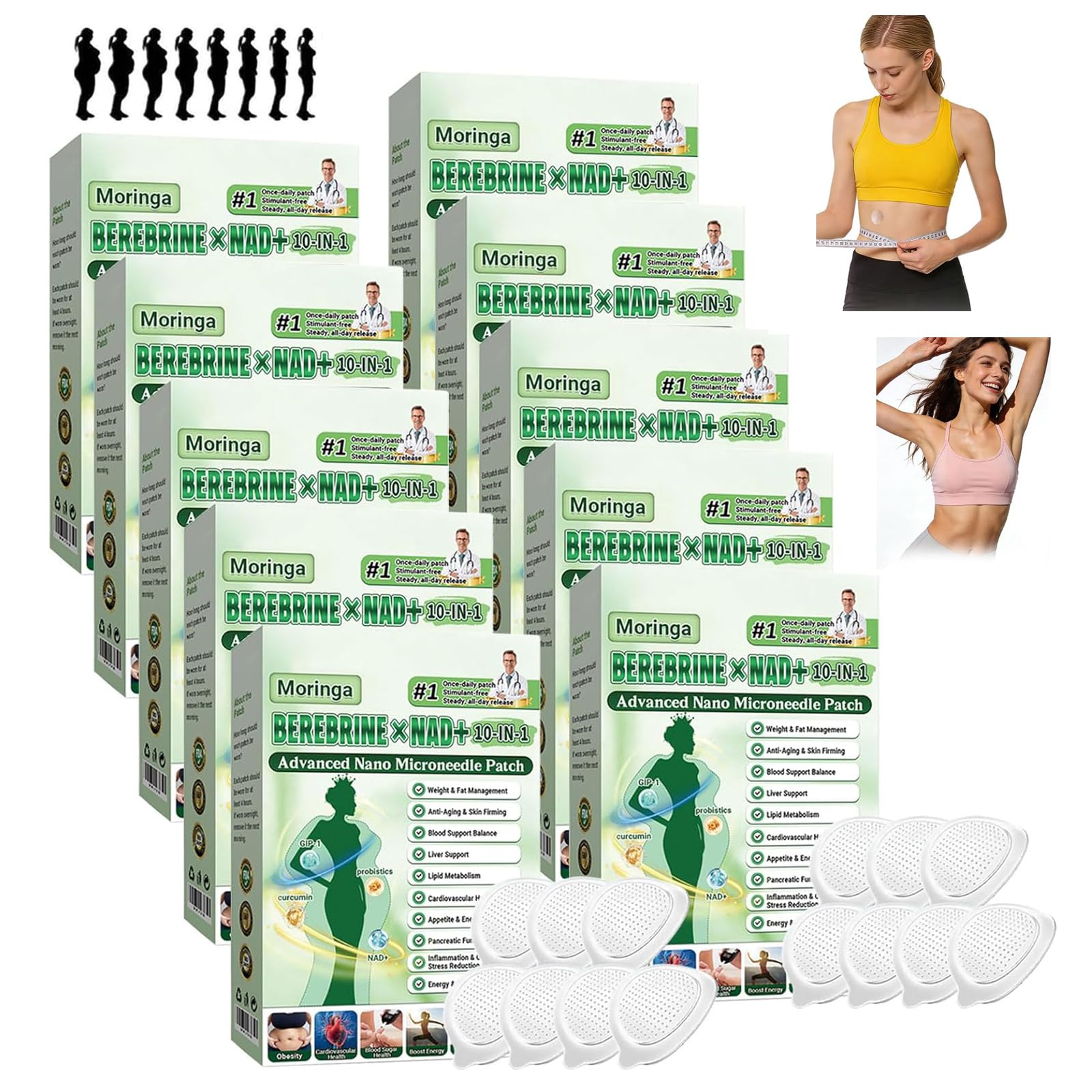 7 parches / 1 caja Moringa x Berberine Parche Avanzado de Nano Microagujas 10 en 1, Ingredientes Naturales, Fácil de Aplicar, para Hombres y Mujeres (42)