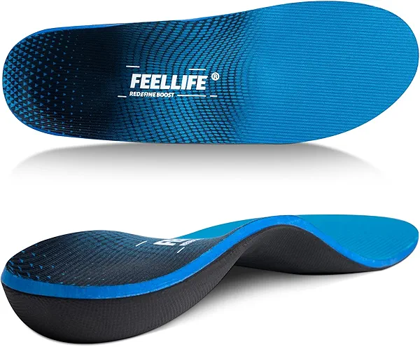 FEELLIFE Plantar Fasciitis Insoles, High Arch Support Inserts for Men Women, Heavy Duty Flat Feet Pain Relief Orthotics for Athletic Shoes & Work Boots for All Day Standing [Men 10-10.5|Women 12-12.5]