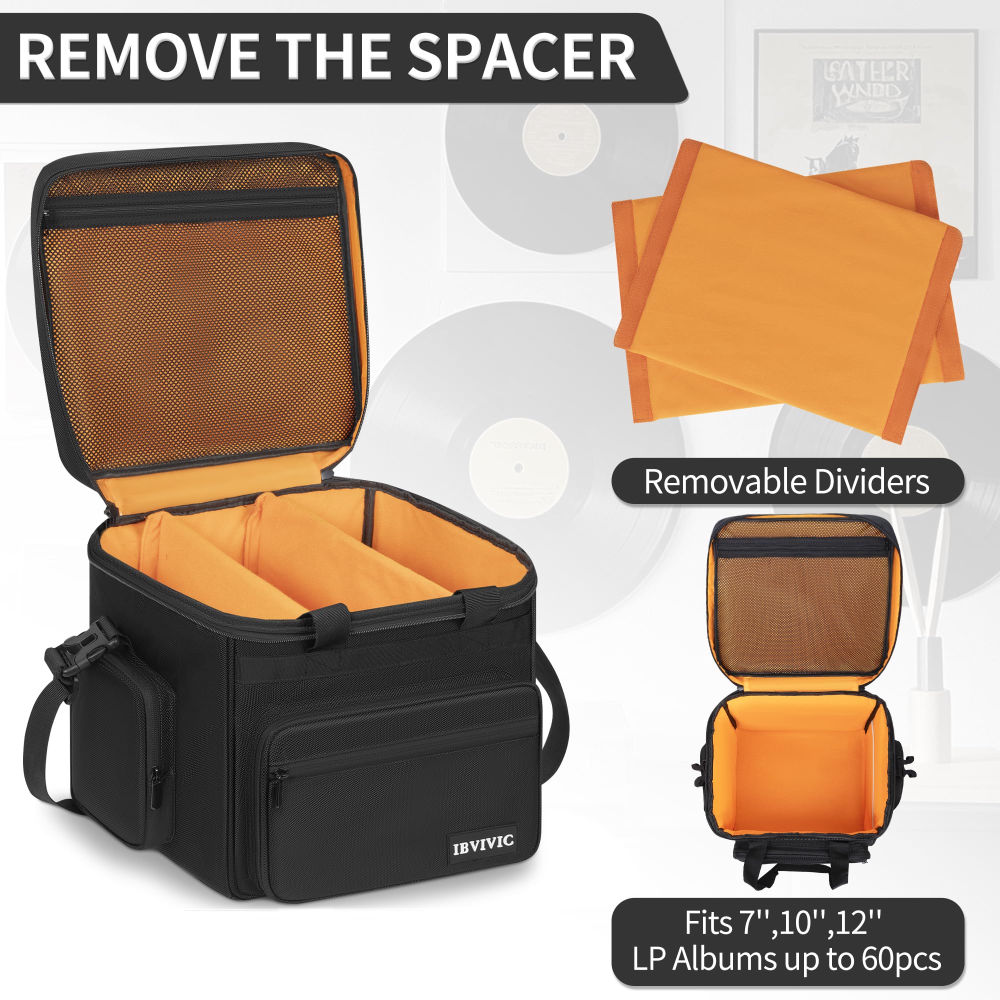 OUUTMEE Bolsa de transporte para discos de vinilo, estuche de almacenamiento para discos de vinilo para álbumes LP de 7/10/12 pulgadas, estuche LP con separadores extraíbles para viajes y organización
