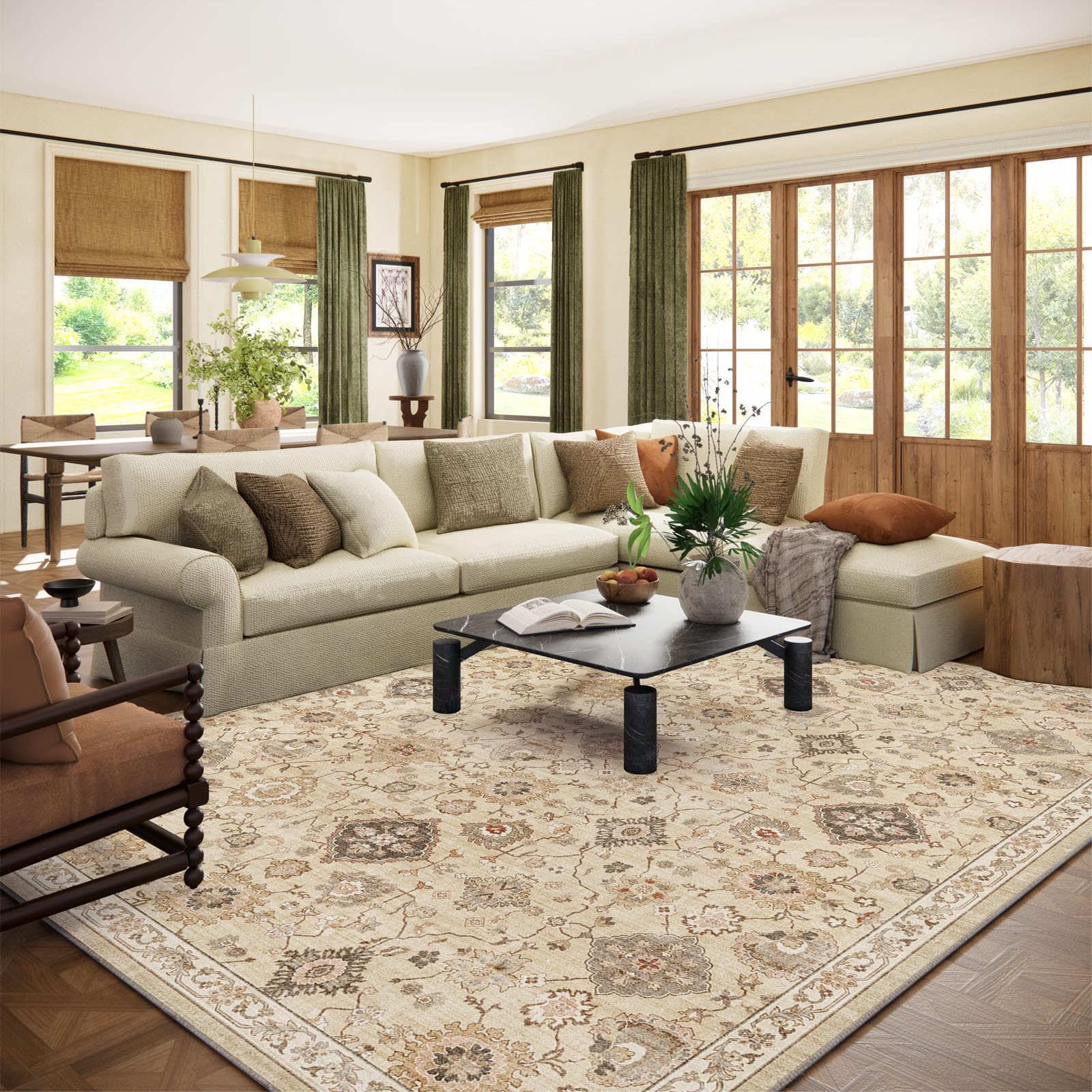 palohom 8x10 Beige Cream Boho Vintage Rug