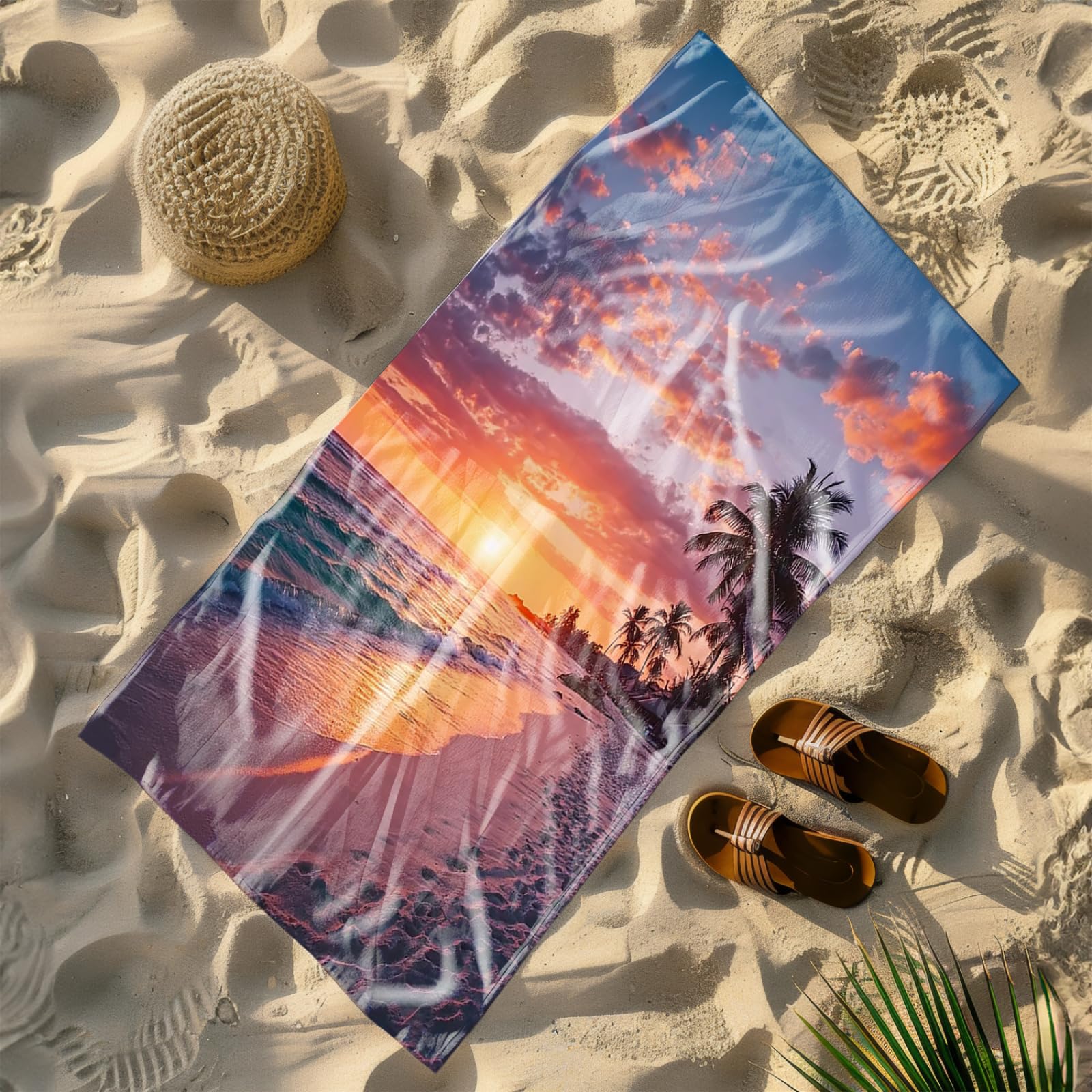 Beach Towel Beach Sunset Microfibre Towel for Women Men,Gym Towel for Travel Swim Camping,Quick Fast Dry,Travel Essentials,Swimming