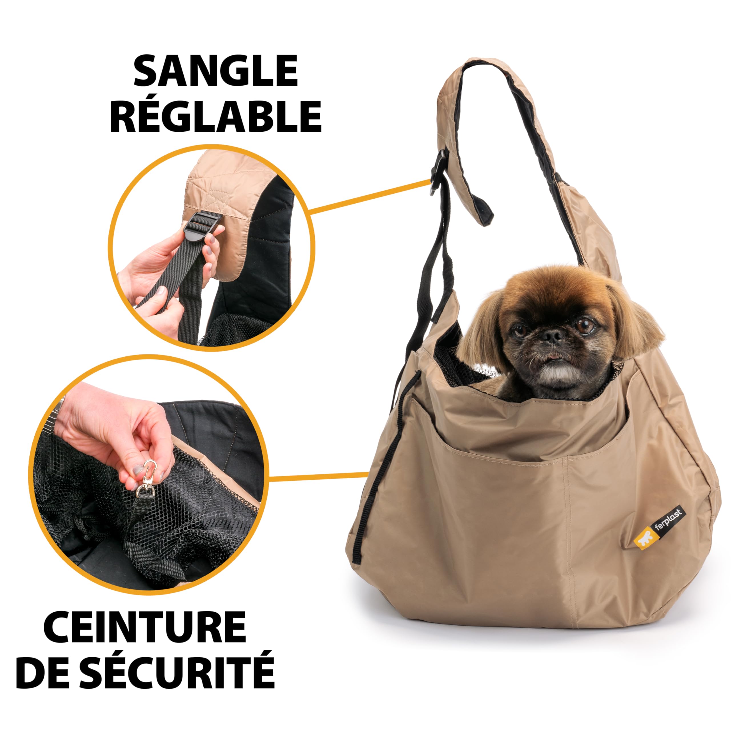 Ferplast Sac de Transport pour Chat Safari, Sac Transport Chien, Caisse de Transport Chat, Bandoulière réglable, Sangle de sécurité, Lavable, Max 5 kg, 47 x 17 x h 28 cm