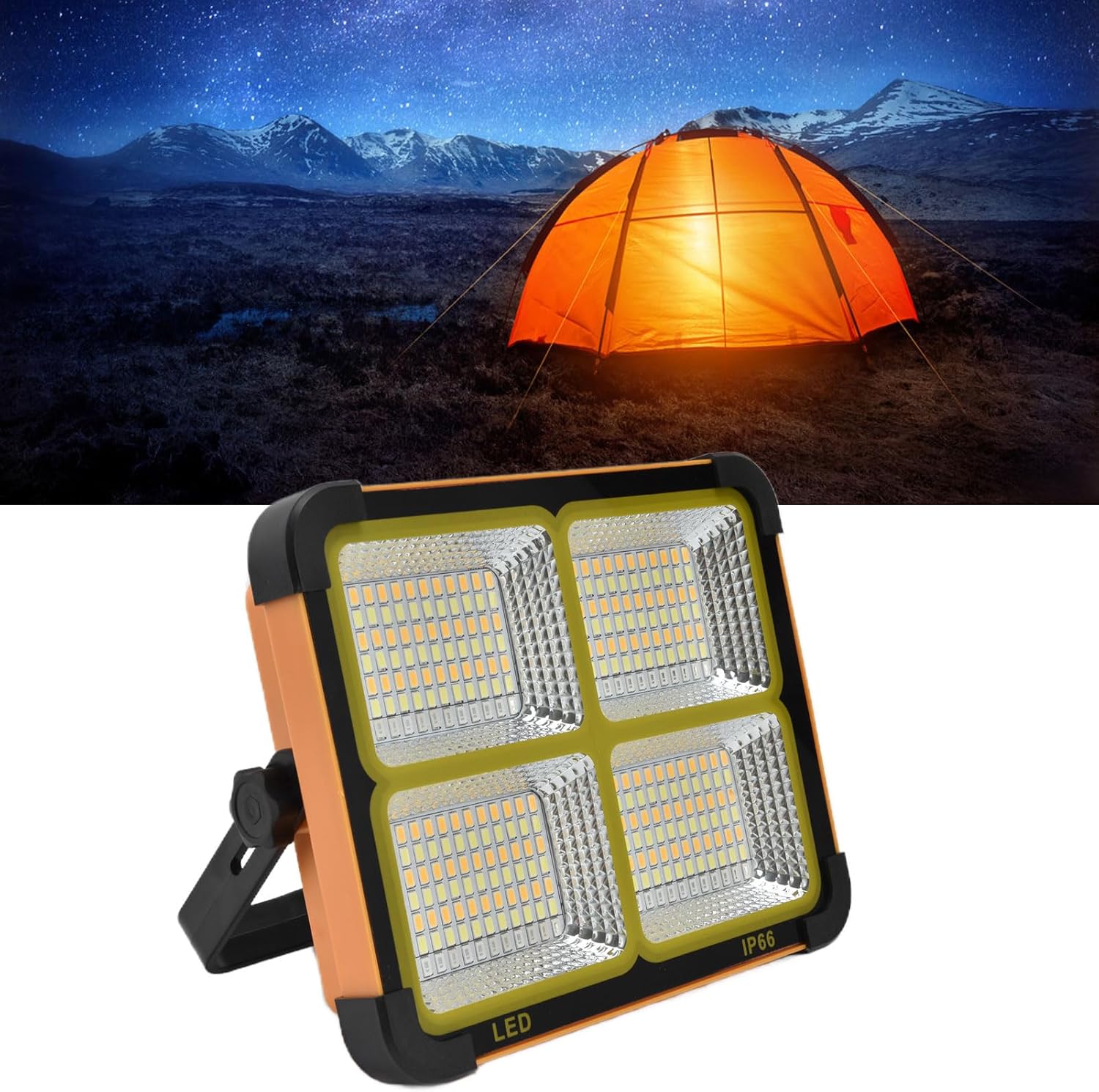 Fafeicy Solar Work Light LED Rechargeable, Portable Outdoor Camping Lamp with 5000lm Brightness, 12000mAh Battery, 4 Modes, IP66 for Camping Hiking