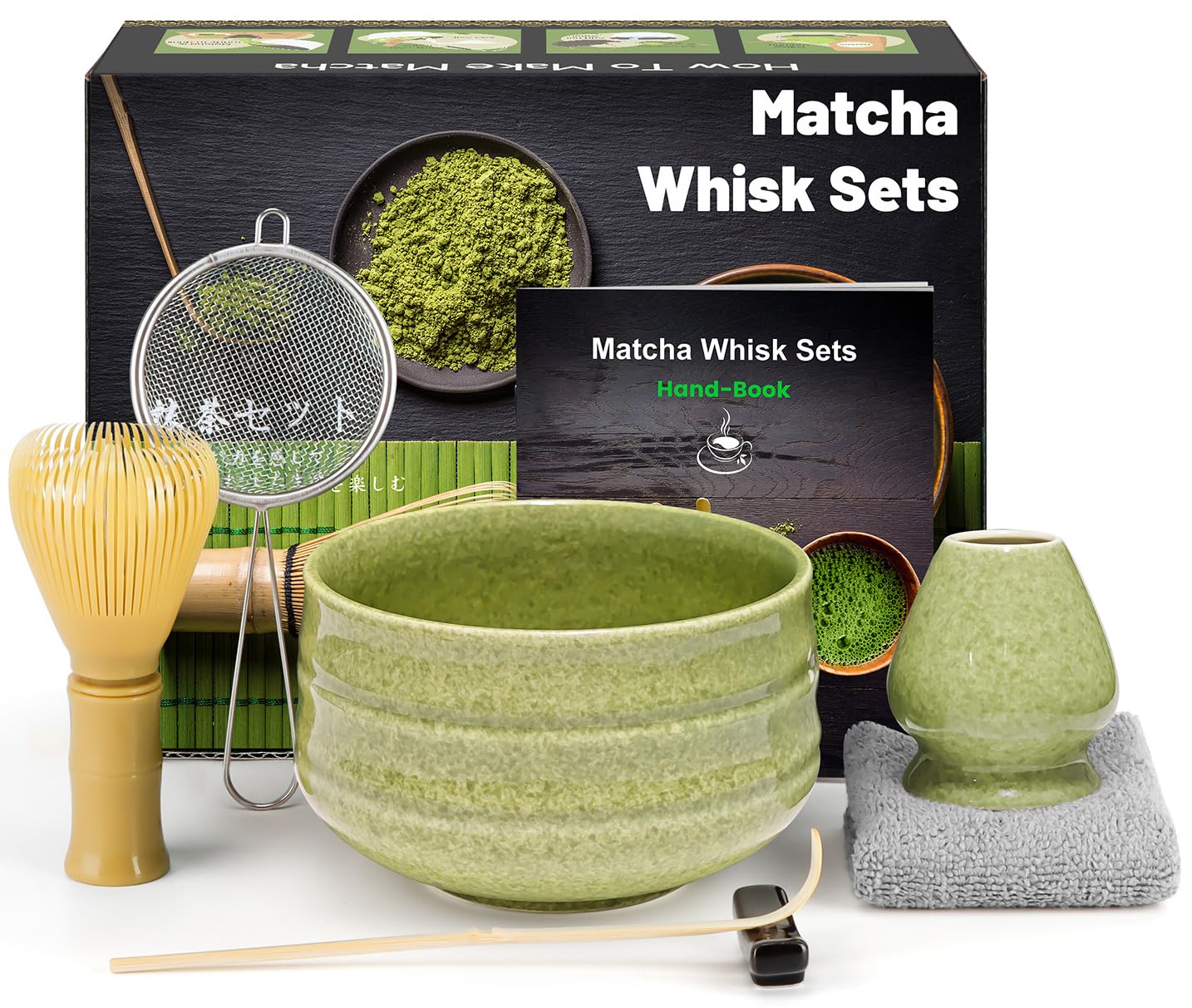 Matcha Set (7-Piece) Which Matcha Whisk, Matcha Cup, Matcha Bowl, Chasen, Matcha Sieve, Matcha Spoon,Ideal Starter Matcha Kit for Easy Matcha Making (Grey)