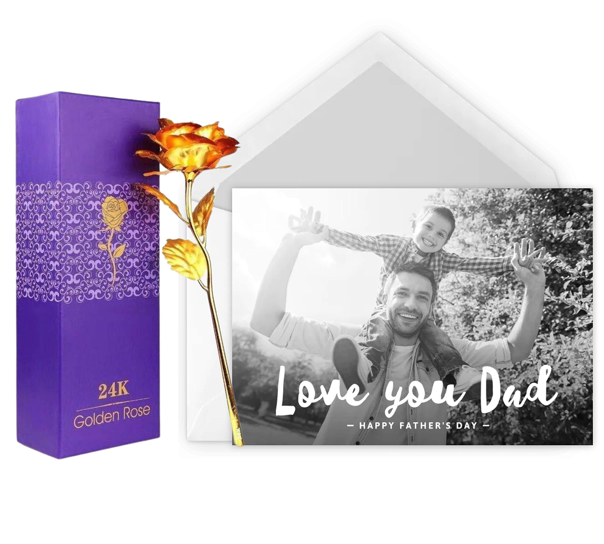 Vending India Personalised/Customised Greeting Card Series - Photo Dad/Fathers Day Card With a Golden Rose (Love You Dad - Photo)