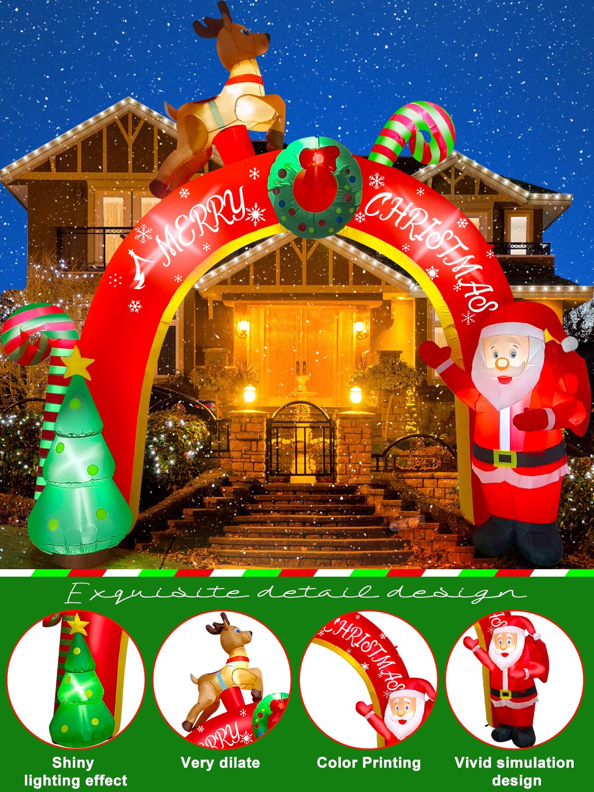 EBANKU 10FT décoration Gonflable de Noël avec des LED intégrées, souffler Yard Santa Claus décoration décoration Archway de Noël décorations gonflables pour la fête d’intérieur, extérieur,
