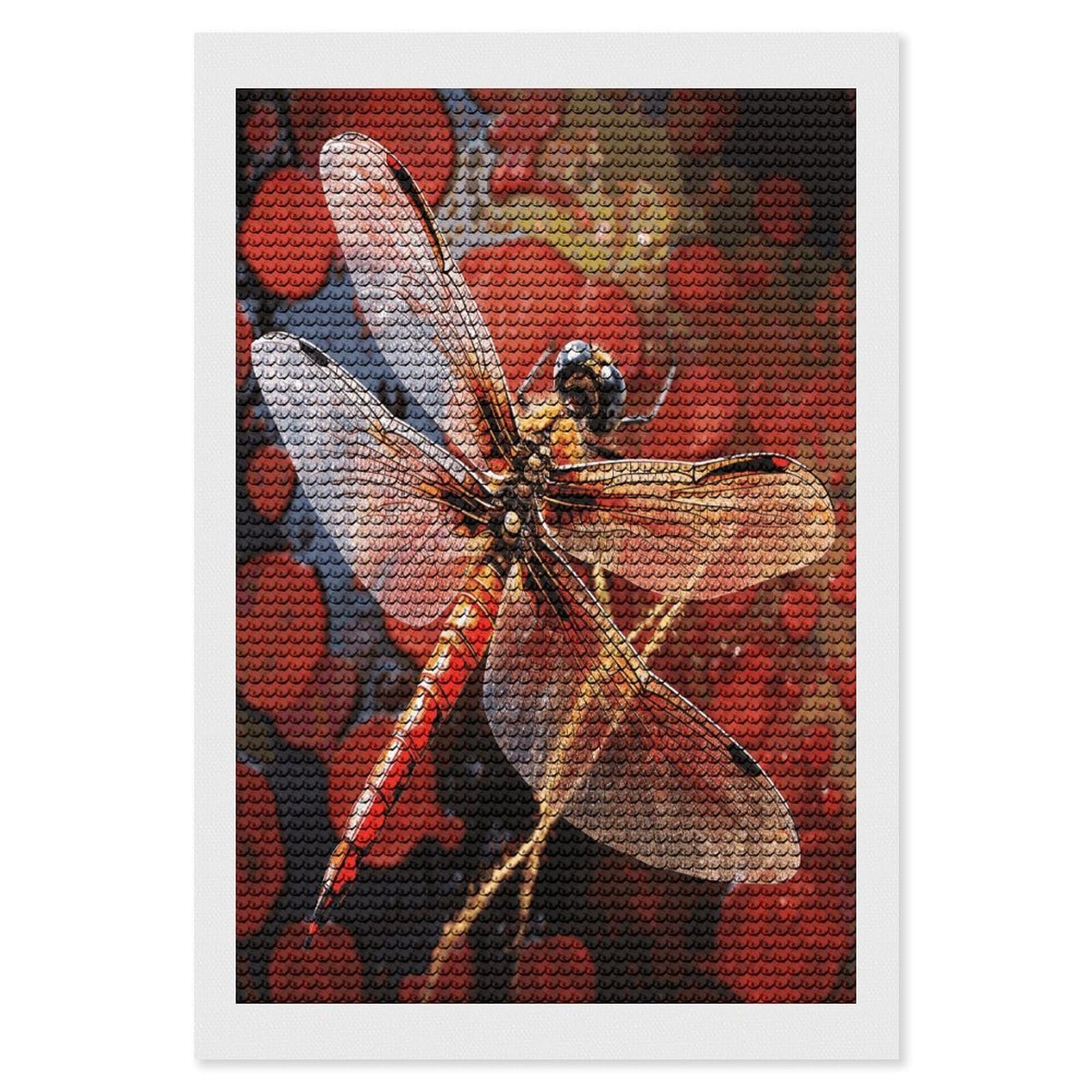 FekiLoot Red Dragonfly Paint by Numbers Kit for Adults Beginner DIY Diamond Dots Paintings Round Full Drill Diamond Art Kits Picture Diamond Art Painting Kits for Home Decor 8"x12"
