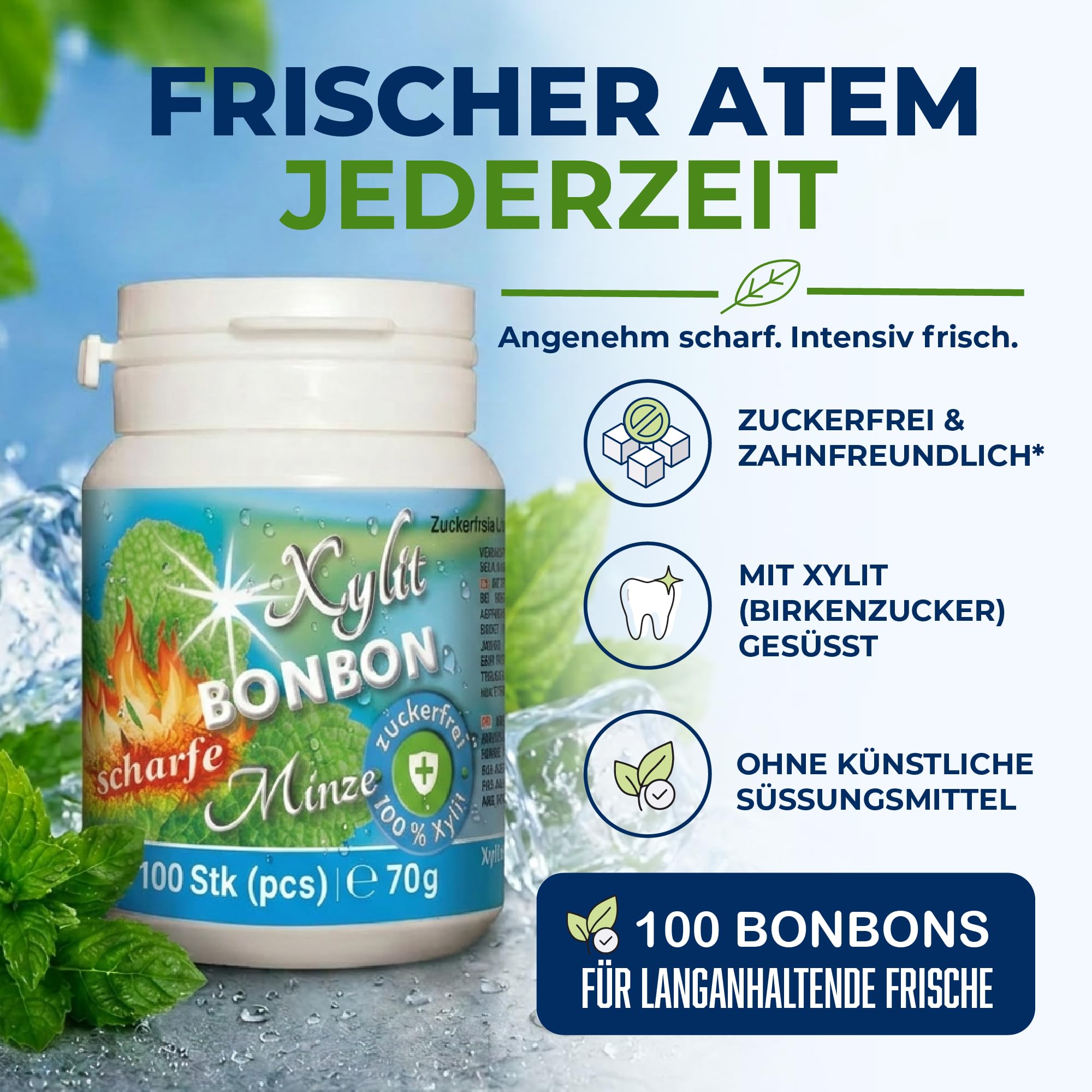 Xylit Bonbon Sauberer Atem mit Frischer Minze - 600 Xylit Bonbons - Keine Chance für Karies: zuckerfrei für angenehmen Atem - vegan & ohne Aspartam - 6 Dosen