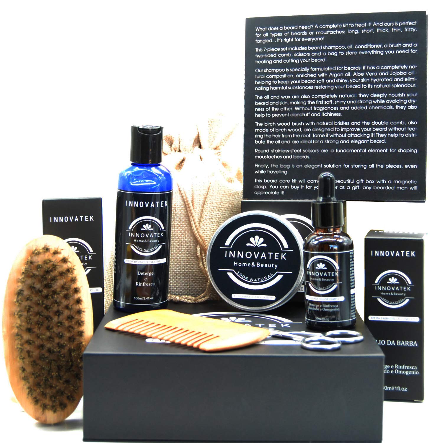 Kit barba uomo professionale 6 pezzi, shampoo da barba, olio da barba, balsamo da barba noto anche come cera da barba e cera per baffi, set regalo uomo, set barba uomo completo