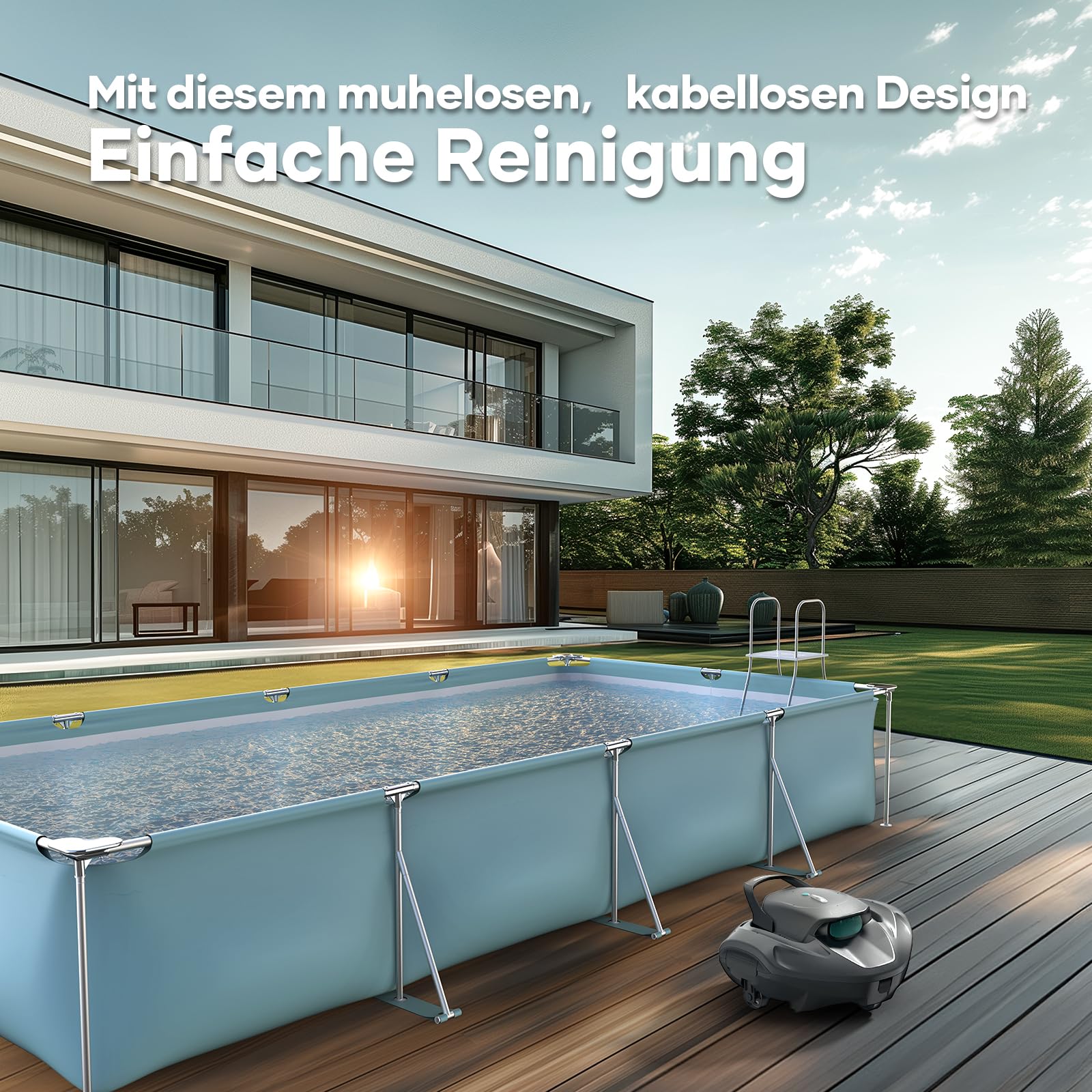 AIPER Poolroboter, Kabelloser Poolsauger mit Akku, Doppelantrieb, Selbstparken, Für Flache Pools bis 80 m², Laufzeit bis 90 Min (Generalüberholt)