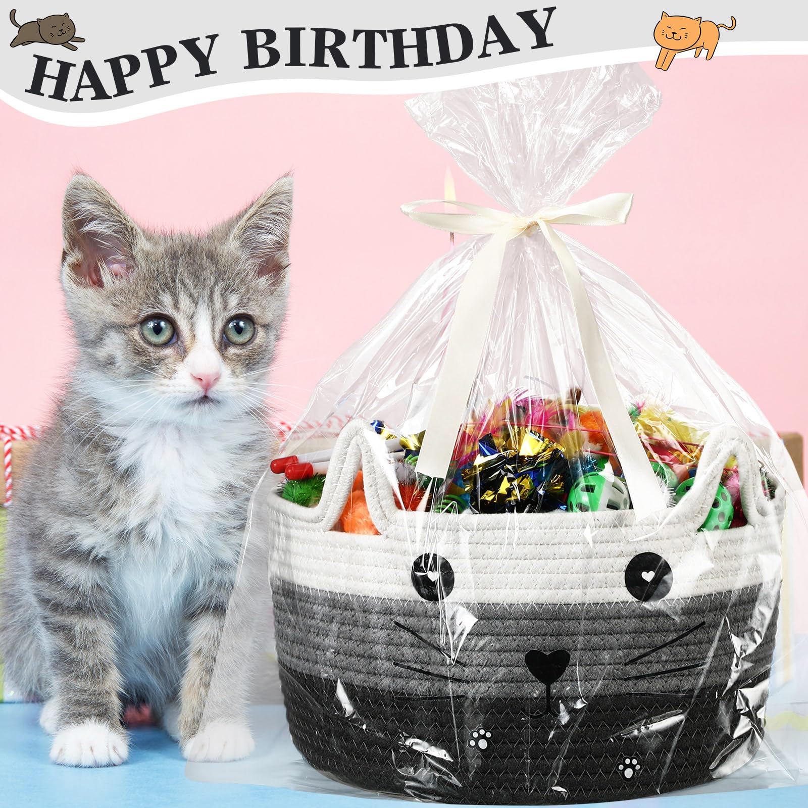 Zopeal Lot de 76 jouets interactifs pour chat, baguette pour chaton, balles clignotantes colorées, clochette pour animal domestique, balles froissées pour attirer le chaton à taper, mordre, chasser