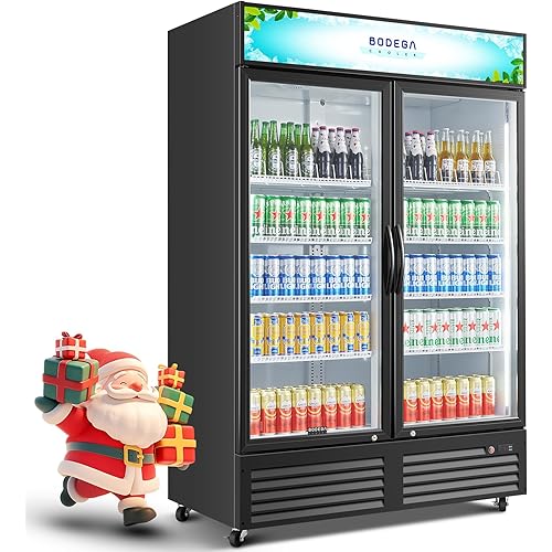 BODEGACOOLER Commercial Merchandiser Refrigerator, 2 Glass Door Commercial Beverage Refrigerator, 40 Cu. Ft Beverage Display Cooler with Soft LED Light, Adjustable Shelves and 4 Strong Castors(Black)