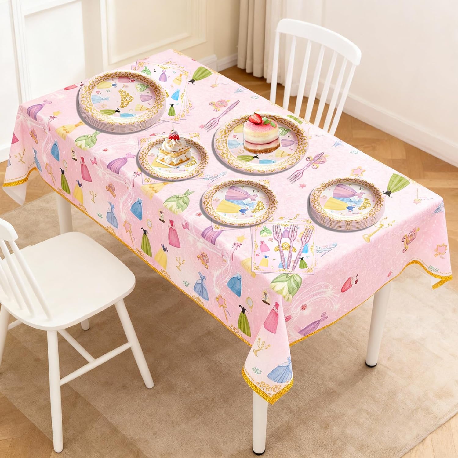 98Pcs Princess Birthday Decorations Pink Princess Theme Party Decorations Set-Paper Plates and Napkins,Forks,Banners,Balloons,Tablecloths for Girl Party Decorations,Serves 16 Guests