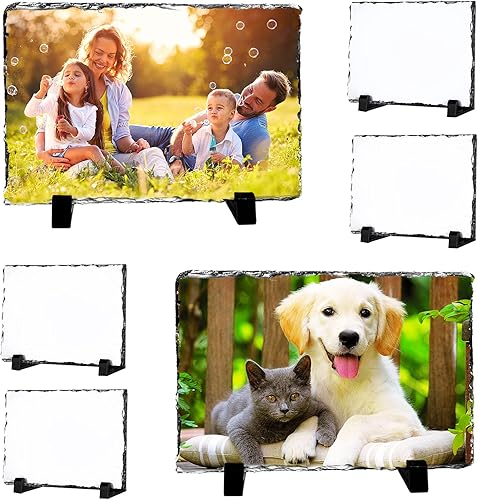 6 paquetes de pizarrón en blanco para sublimación, lámina de transferencia térmica de piedra para marco de fotos de sublimación DIY con soporte de