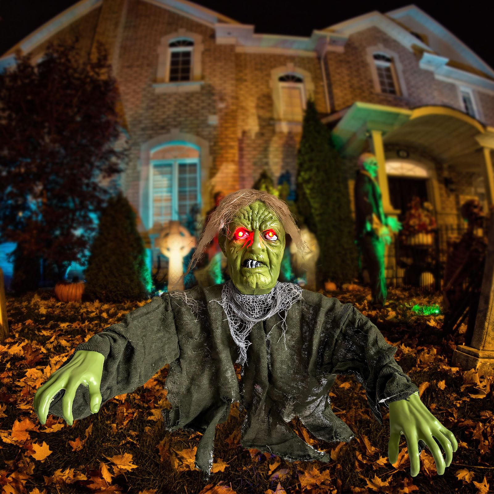 Halloween Deko Outdoor Horror Zombie Totenkopf Deko Lichter Für Gartendeko Leuchtender Geist figuren LED Gartenstecker Halloween Dekoration LED Licht Für Draußen Party Hof Garten Deko Figur (A)