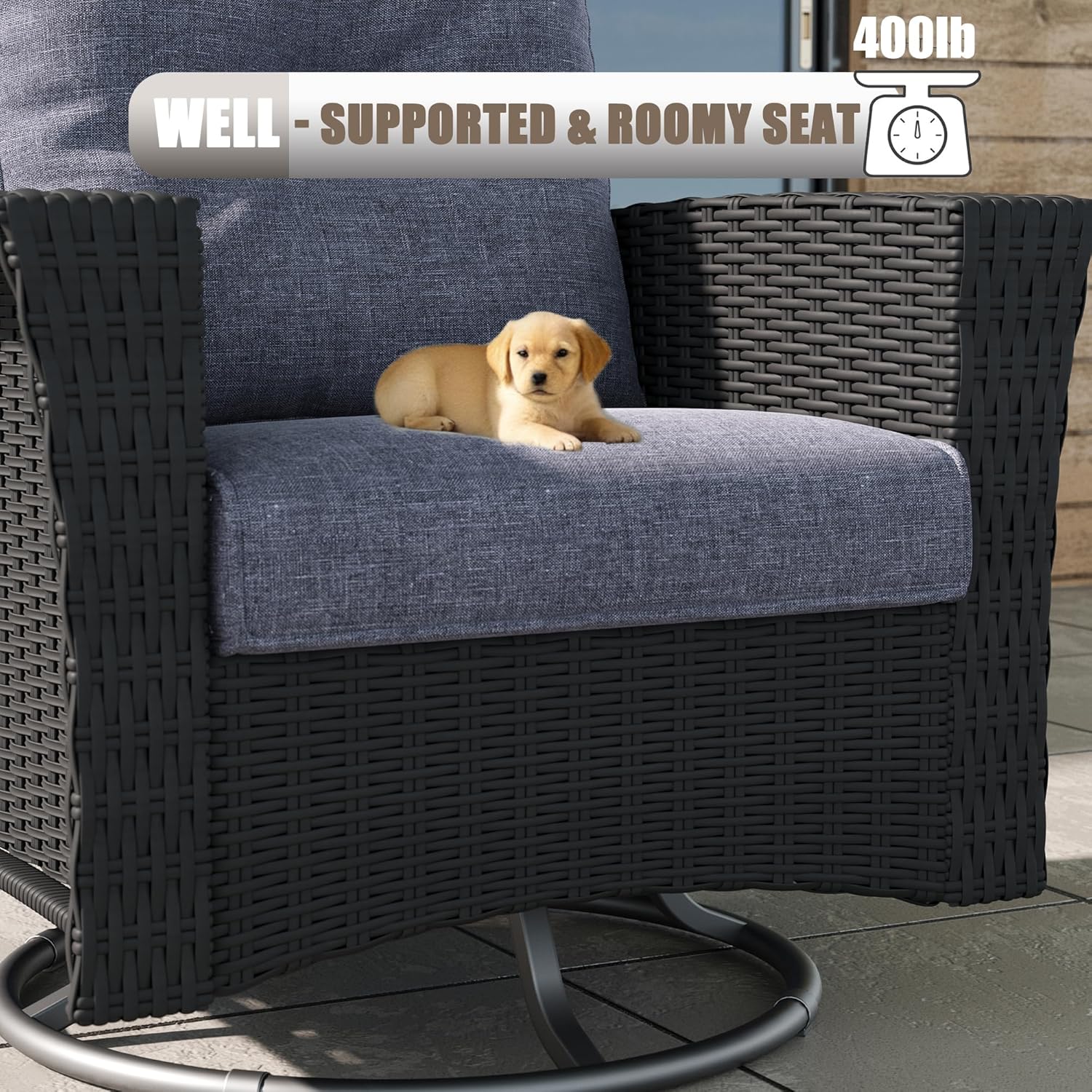 LayinSun 10 Piece Wicker Patio Furniture Set with Fire Pit Table, Classis Outdoor Conversation 360 Degree Swivel Chairs Set with Coffee Table