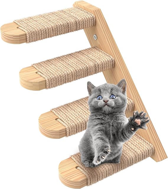 Skywin Cat Wall Steps Solid Rubber Wood Cat Stairs Great
