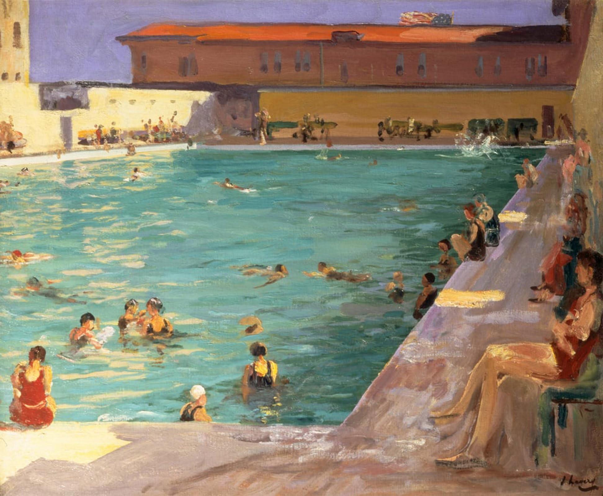 POSTERIIk Famous Modern Artwork Art Mural the People's Pool Palm Beach by Lavery Oil Paintings Pictures for Home Decor 60x90cm