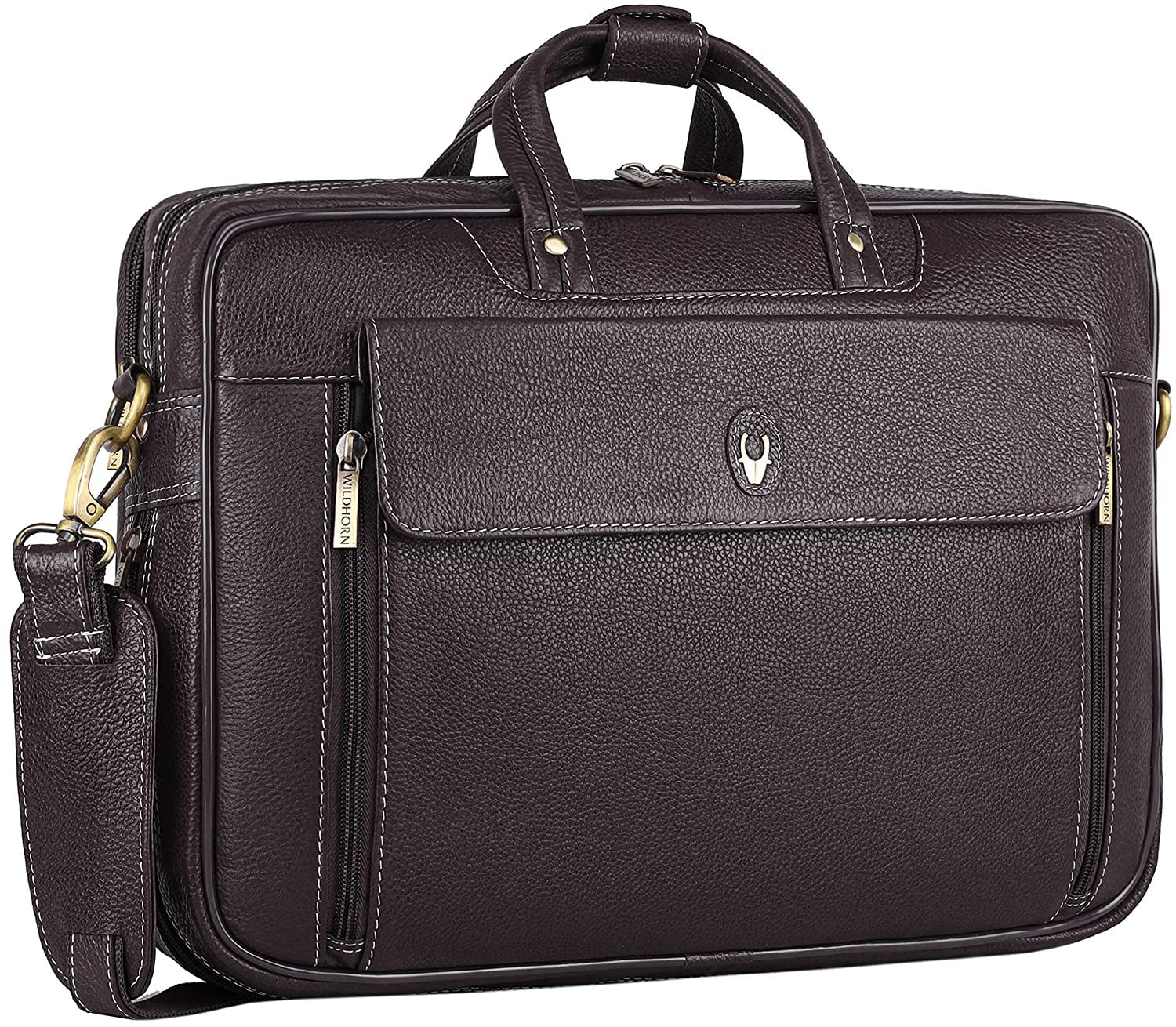 WildHorn Leather Laptop Messenger Bag for Men I Fits Upto 15.6 Inch Laptop/MacBook I Padded Laptop Compartment I Carry Handles with Adjustable Strap I DIMENSION : L-16 inch W-4 inch H-12 inch