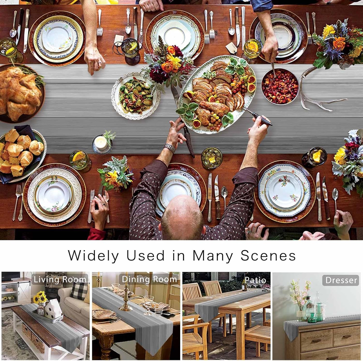 Table Runner Dresser Scarves, Gray Gradient Wood Grain Retro Table Runners 13x108 Inch Long,Non-Slip Washable Kitchen Dining Coffee Table Decor for Farmhouse Party Holiday Dinner