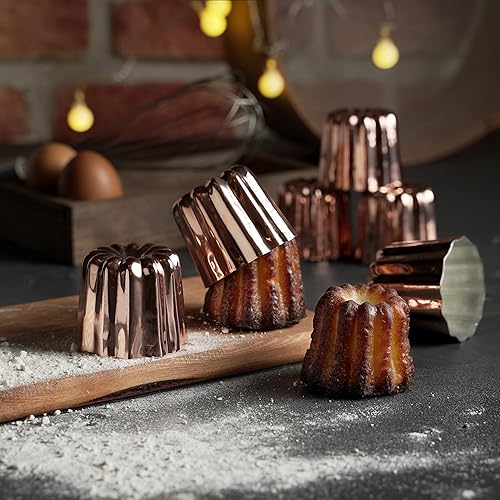 Miniatura 2 de Hakart - Juego de 6 moldes de canele de cobre de 2.1 pulgadas, caneles franceses de tamaño tradicional, caneles de pastelería antiadherentes