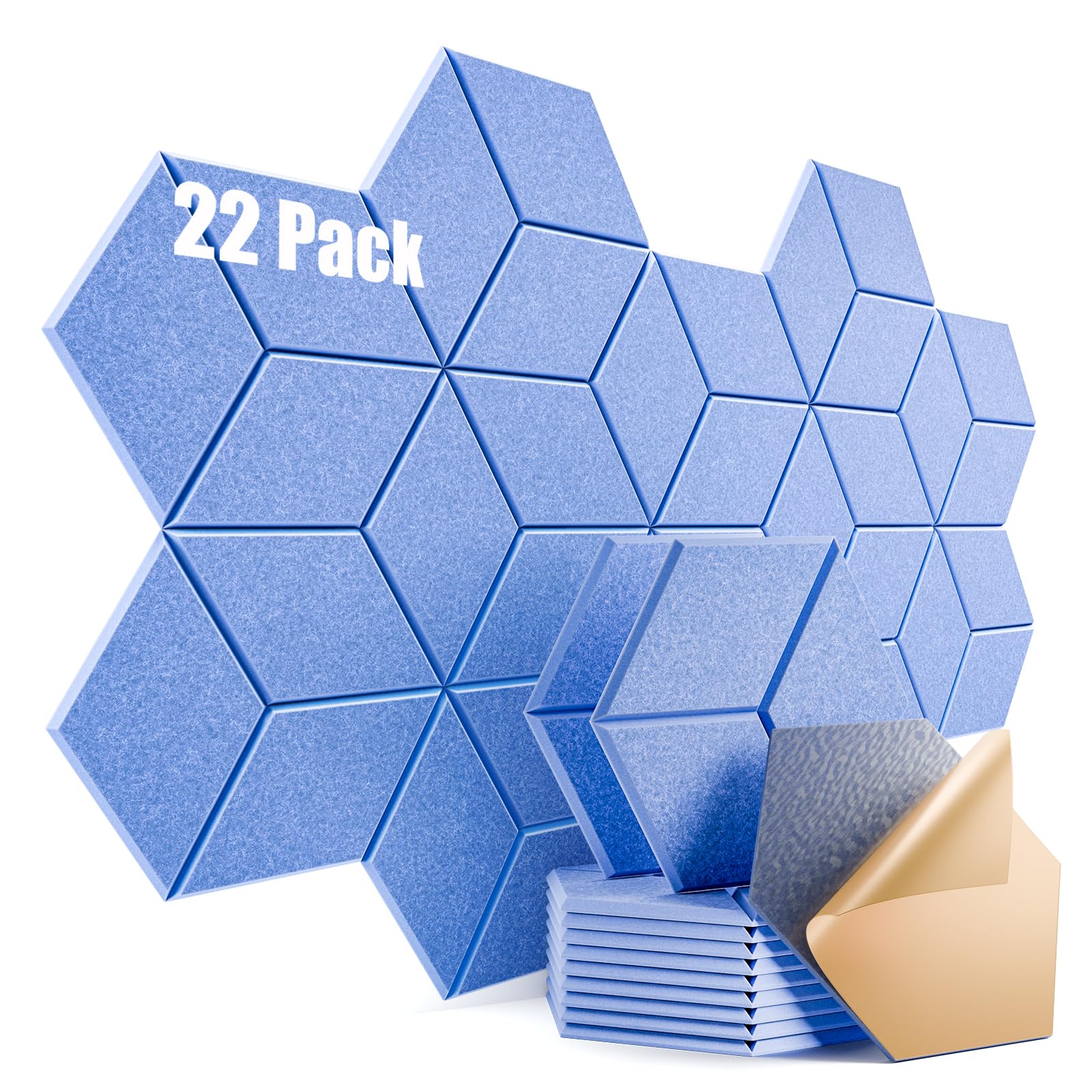 Photo 1 of Dailycooper 22 Pack Self-Adhesive Acoustic Panels 12" X 10" X 0.4" - Sound Proof Foam Panels with High Density, Y-Lined Design, Flame Resistant, Absorb Noise and Eliminate Echoes(Steel Blue)